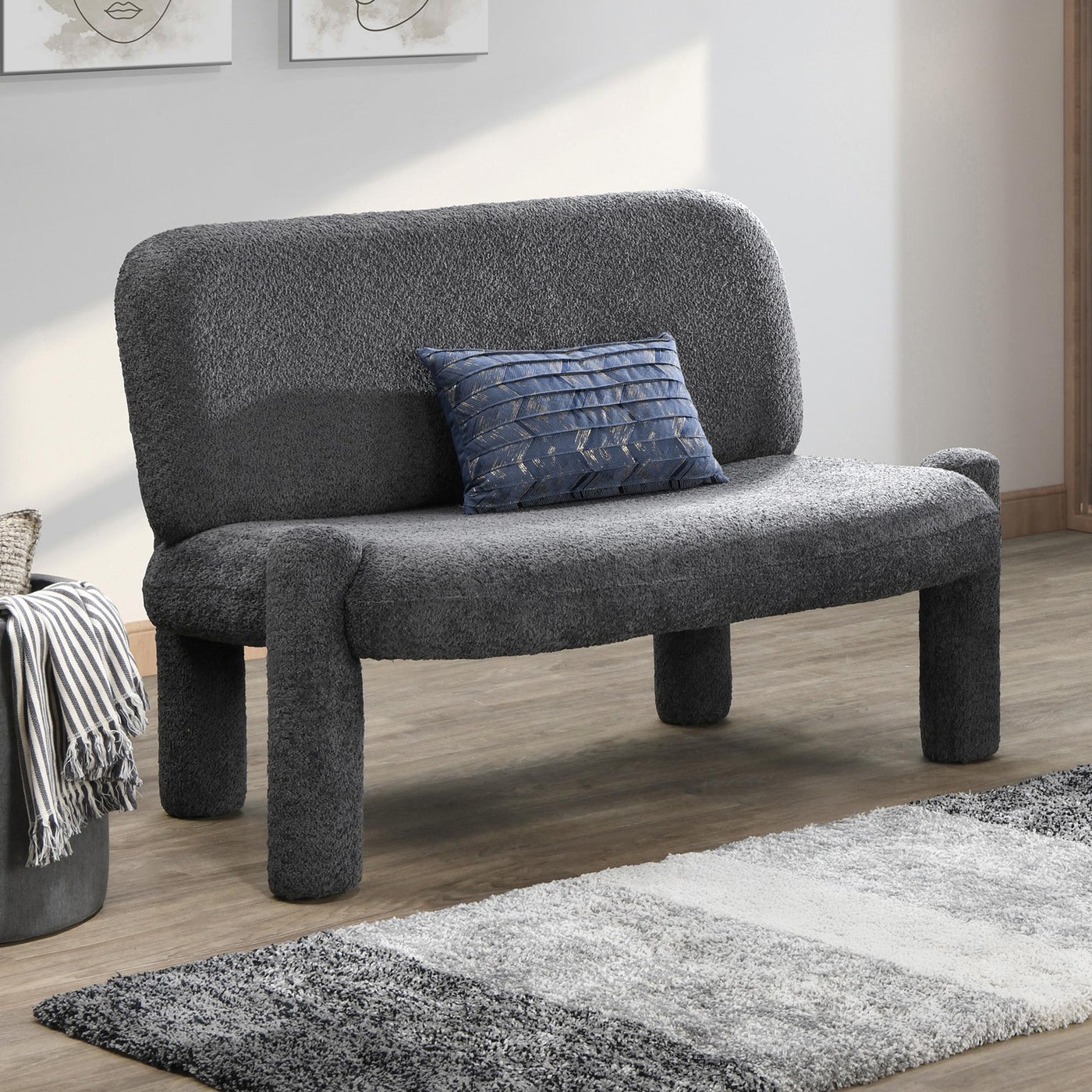 DANITA Canapé 2 places design effet peau de mouton anthracite - Canapés fixes - Mobilier Deco