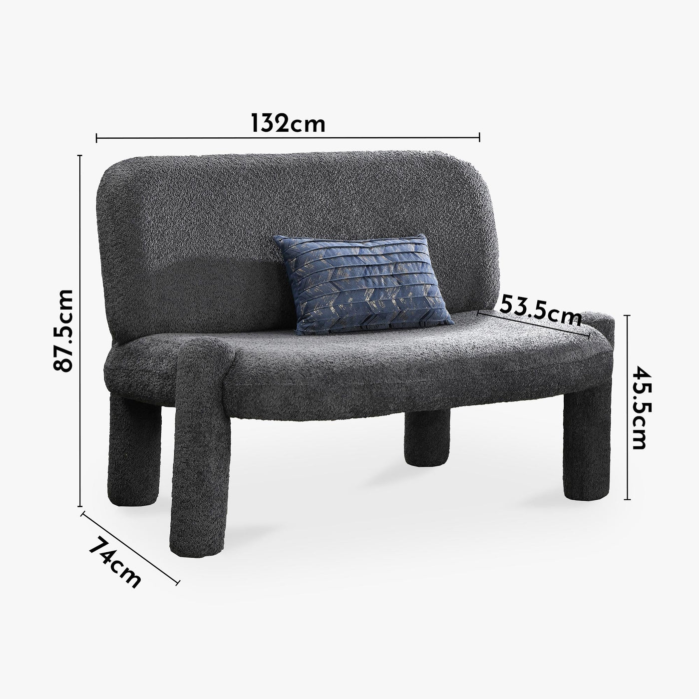 DANITA Canapé 2 places design effet peau de mouton anthracite - Canapés fixes - Mobilier Deco