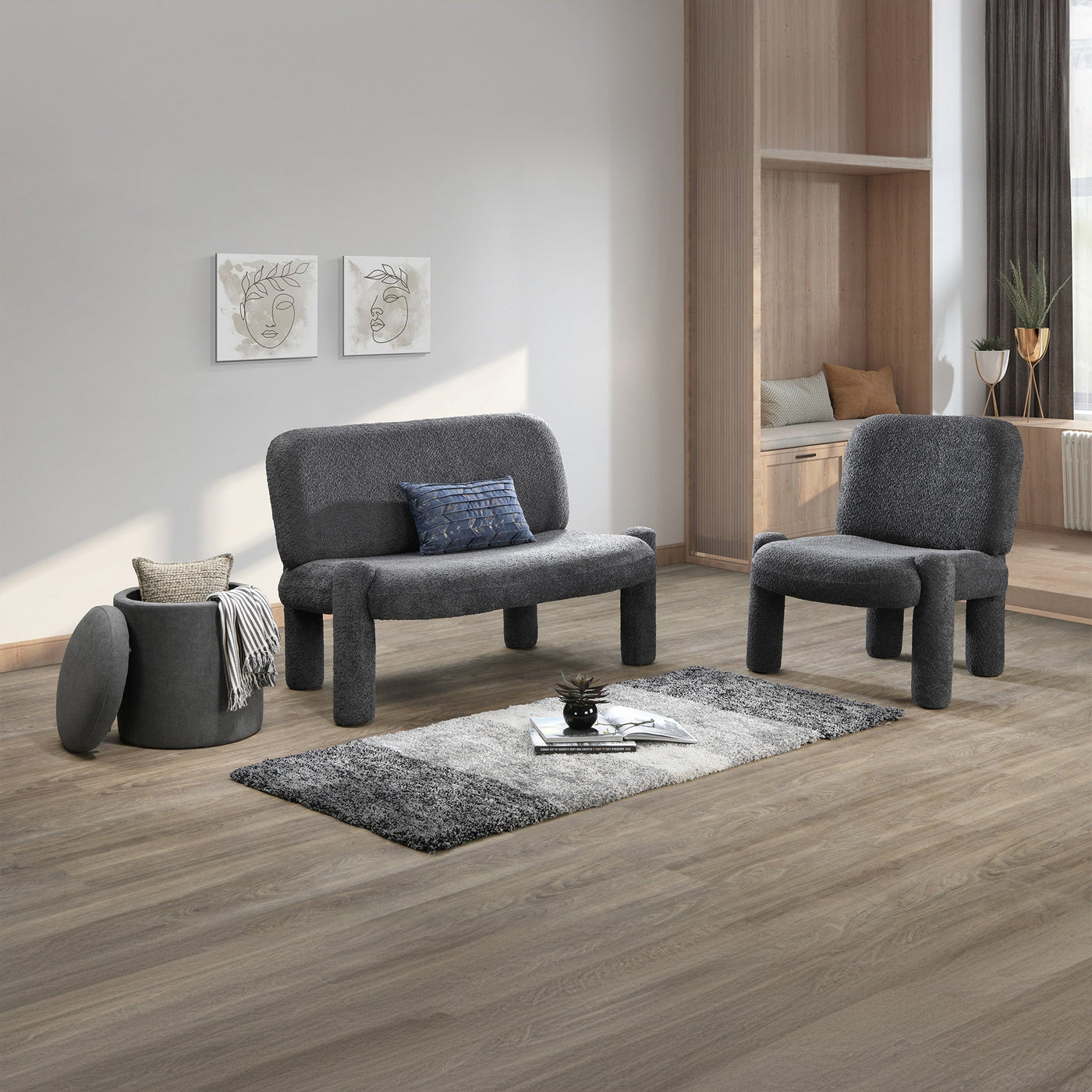DANITA Canapé 2 places design effet peau de mouton anthracite - Canapés fixes - Mobilier Deco