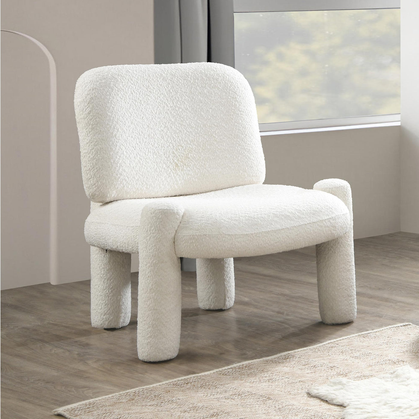 DANITA Fauteuil design effet peau de mouton blanc écru - Fauteuils - Mobilier Deco