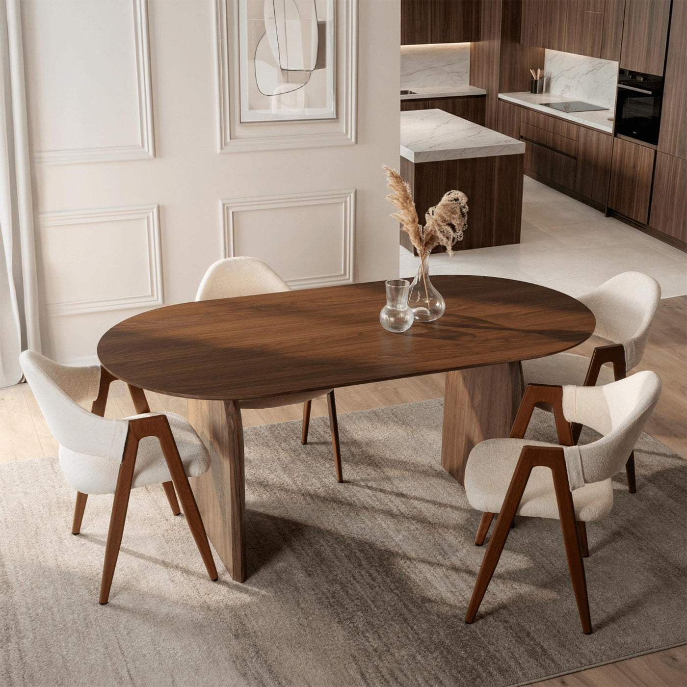 DANTE Table à manger ovale extensible couleur bois foncé 200-300 cm - Table à manger - Mobilier Deco