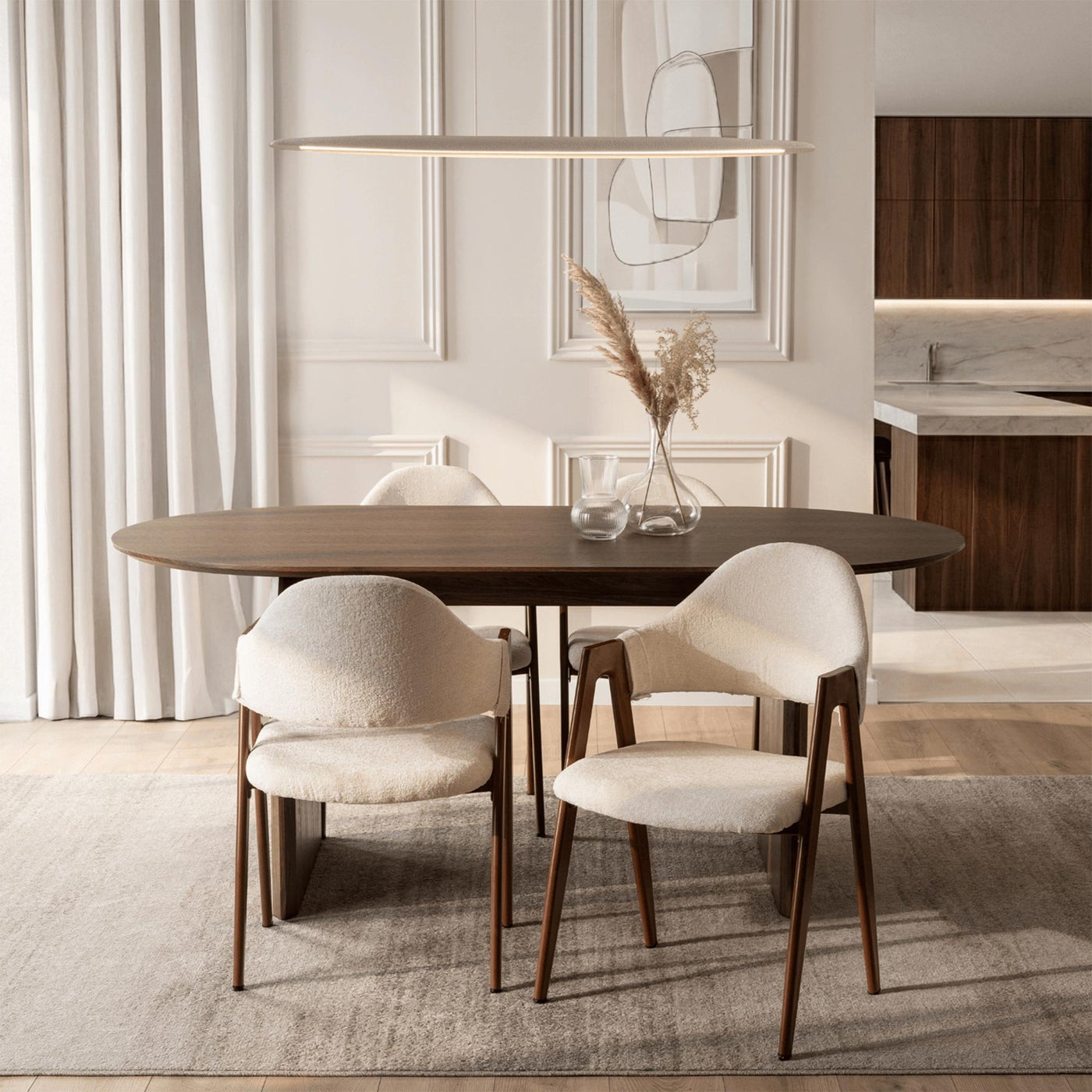 DANTE Table à manger ovale extensible couleur bois foncé 200-300 cm - Table à manger - Mobilier Deco