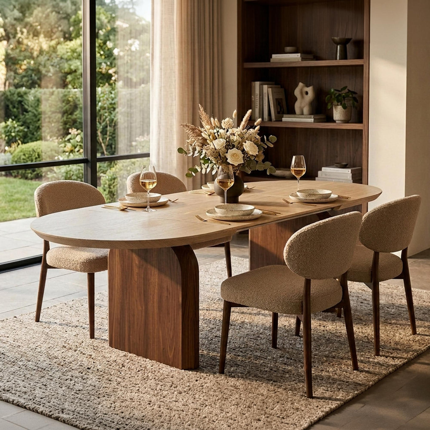 DANTE Table à manger ovale extensible couleur travertin et bois foncé 200-300 cm - Table à manger - Mobilier Deco