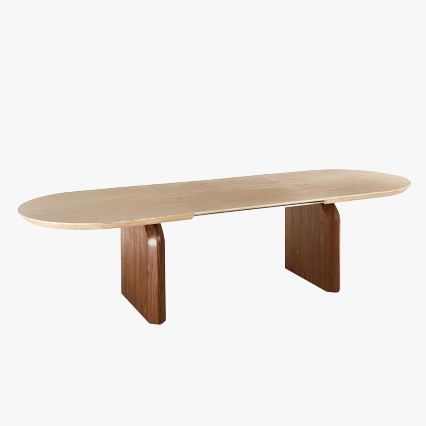 DANTE Table à manger ovale extensible couleur travertin et bois foncé 200-300 cm - Table à manger - Mobilier Deco