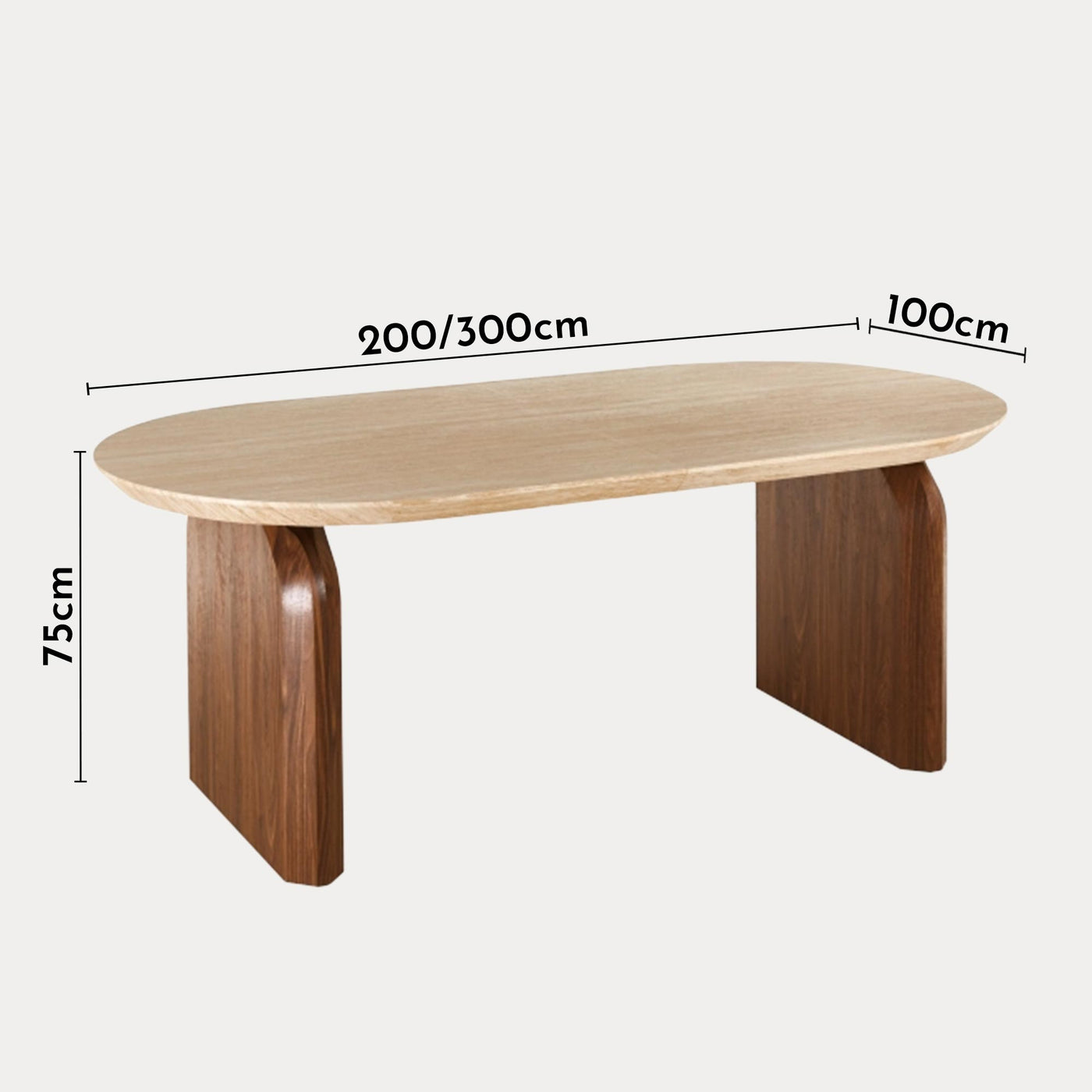 DANTE Table à manger ovale extensible couleur travertin et bois foncé 200-300 cm - Table à manger - Mobilier Deco