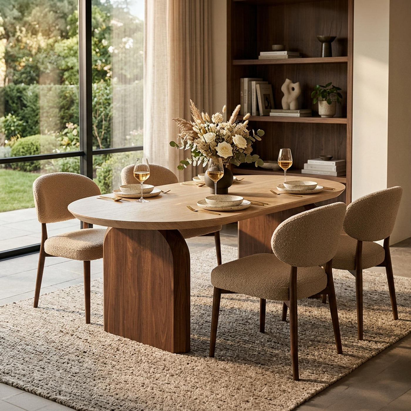 DANTE Table à manger ovale extensible couleur travertin et bois foncé 200-300 cm - Table à manger - Mobilier Deco