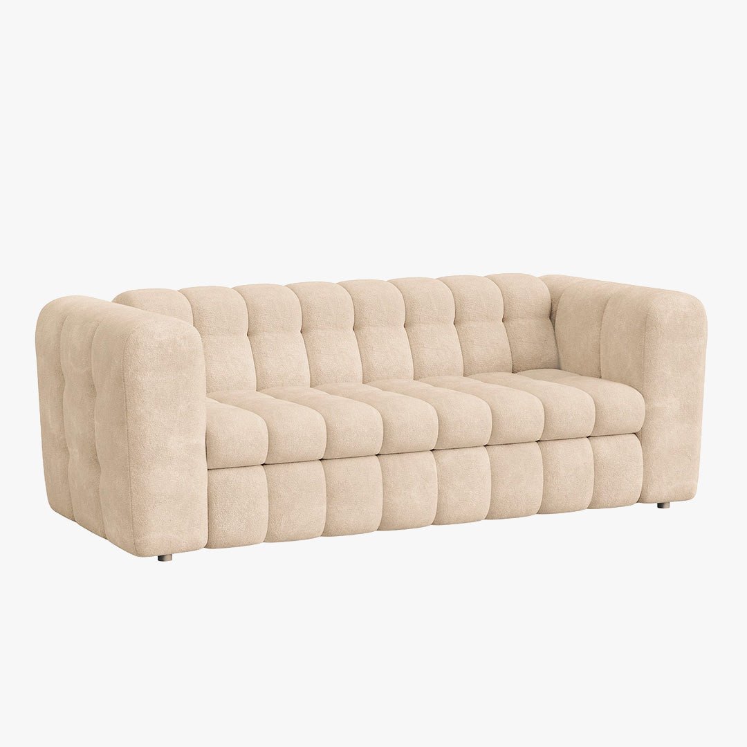 DARIA Canapé 3 places convertible en tissu matelassé beige matelas 14 cm - Canapés convertibles - Mobilier Deco