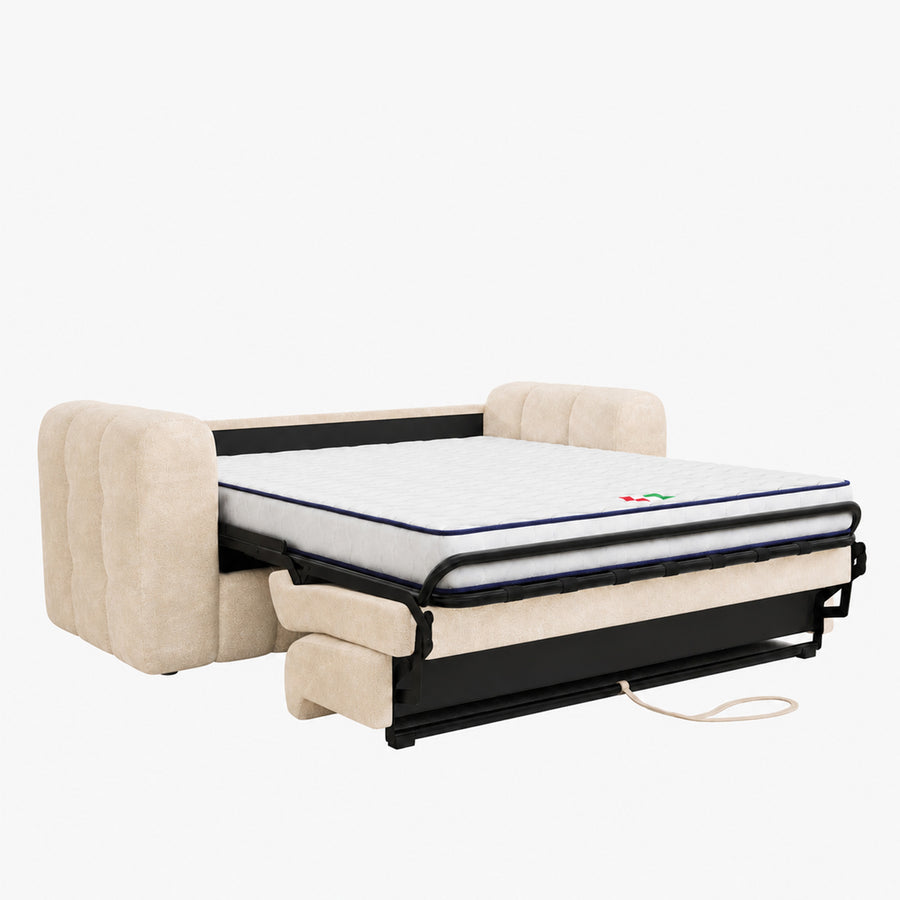 DARIA Canapé 3 places convertible en tissu matelassé beige matelas 14 cm — aperçu vidéo