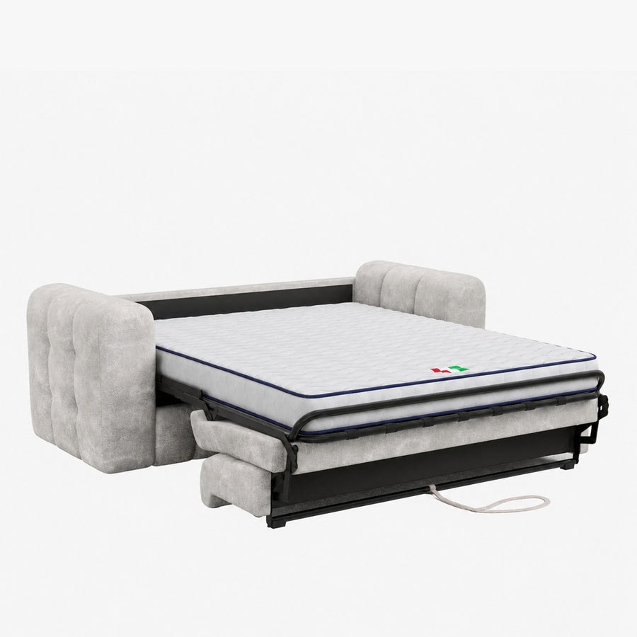 DARIA Canapé 3 places convertible en tissu matelassé gris matelas 14 cm — aperçu vidéo