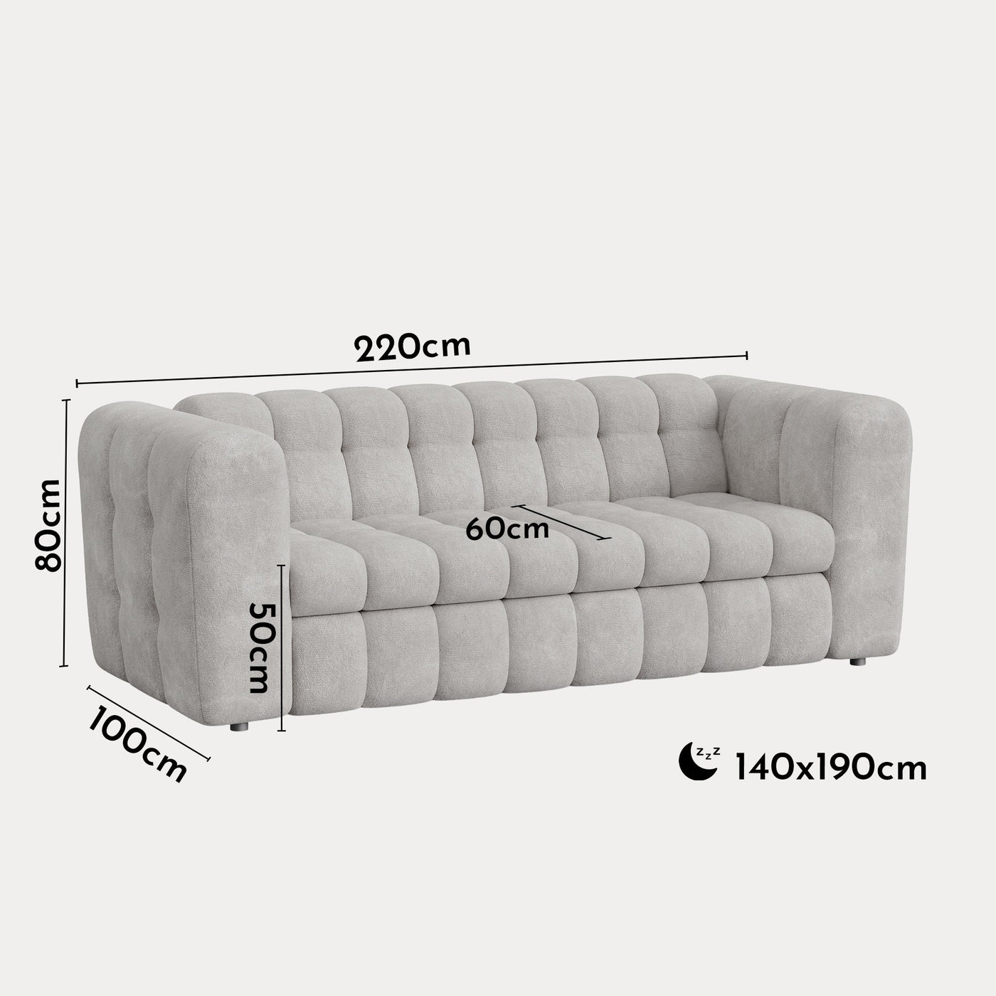 DARIA Canapé 3 places convertible en tissu matelassé gris matelas 14 cm - Canapés convertibles - Mobilier Deco
