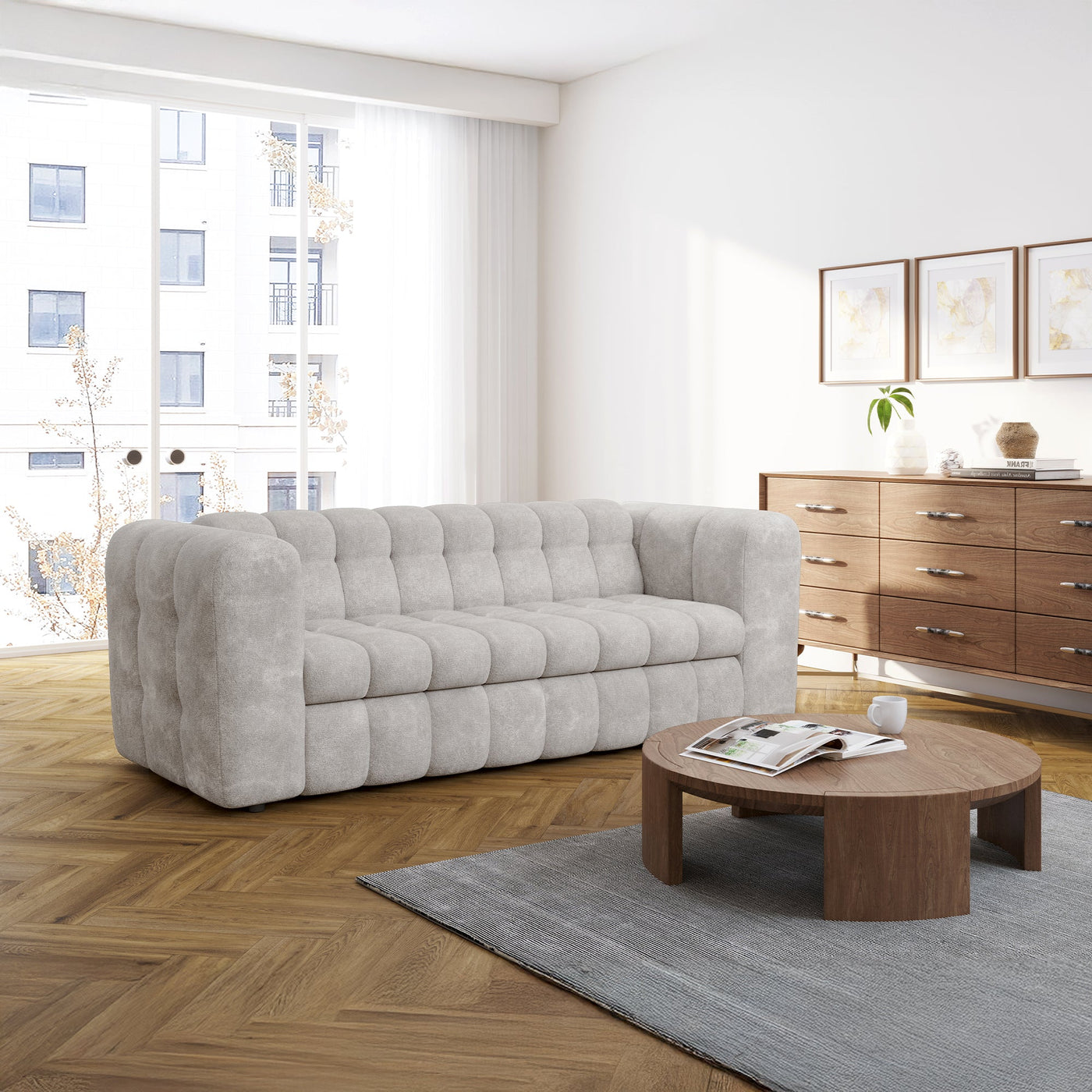 DARIA Canapé 3 places convertible en tissu matelassé gris matelas 14 cm - Canapés convertibles - Mobilier Deco