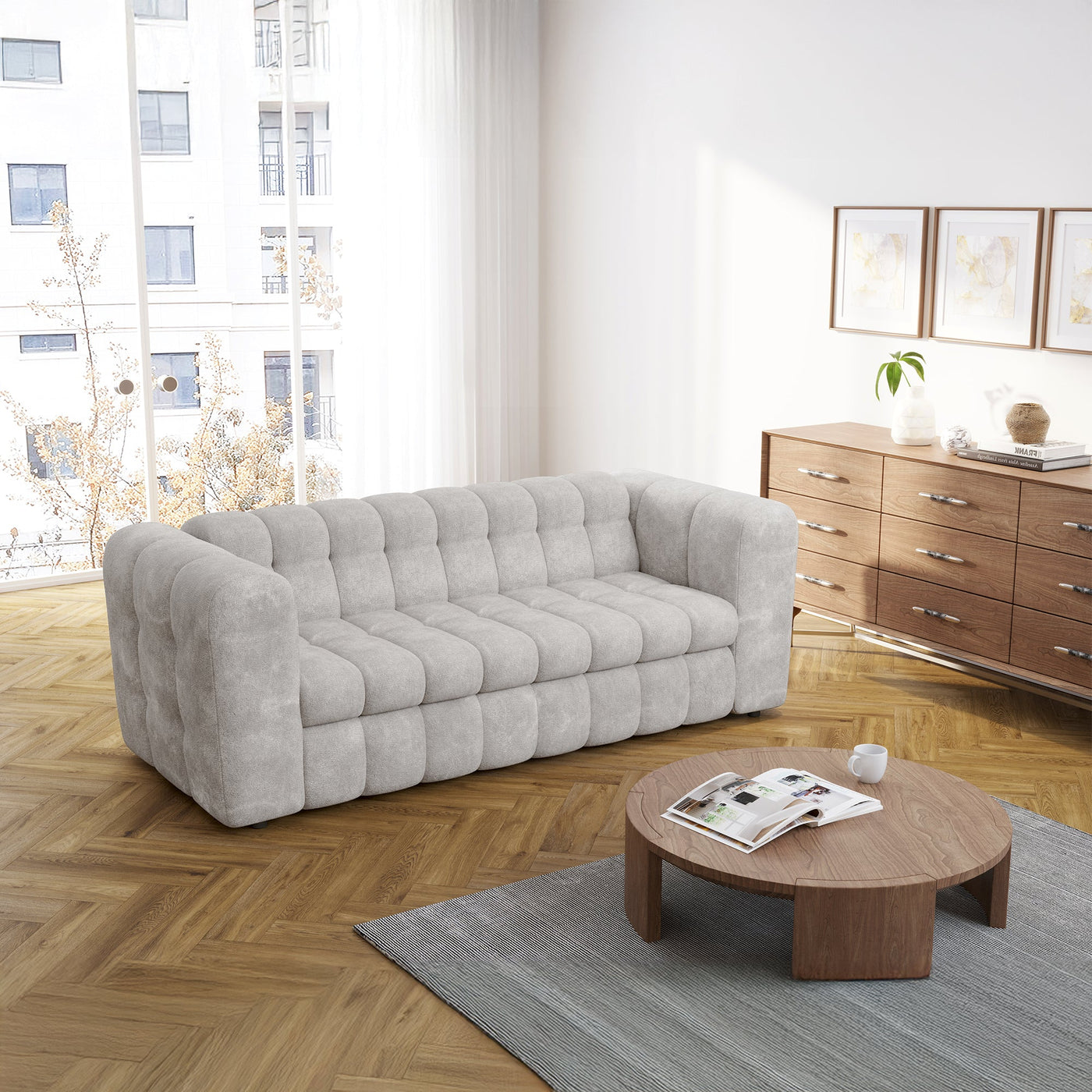 DARIA Canapé 3 places convertible en tissu matelassé gris matelas 14 cm - Canapés convertibles - Mobilier Deco