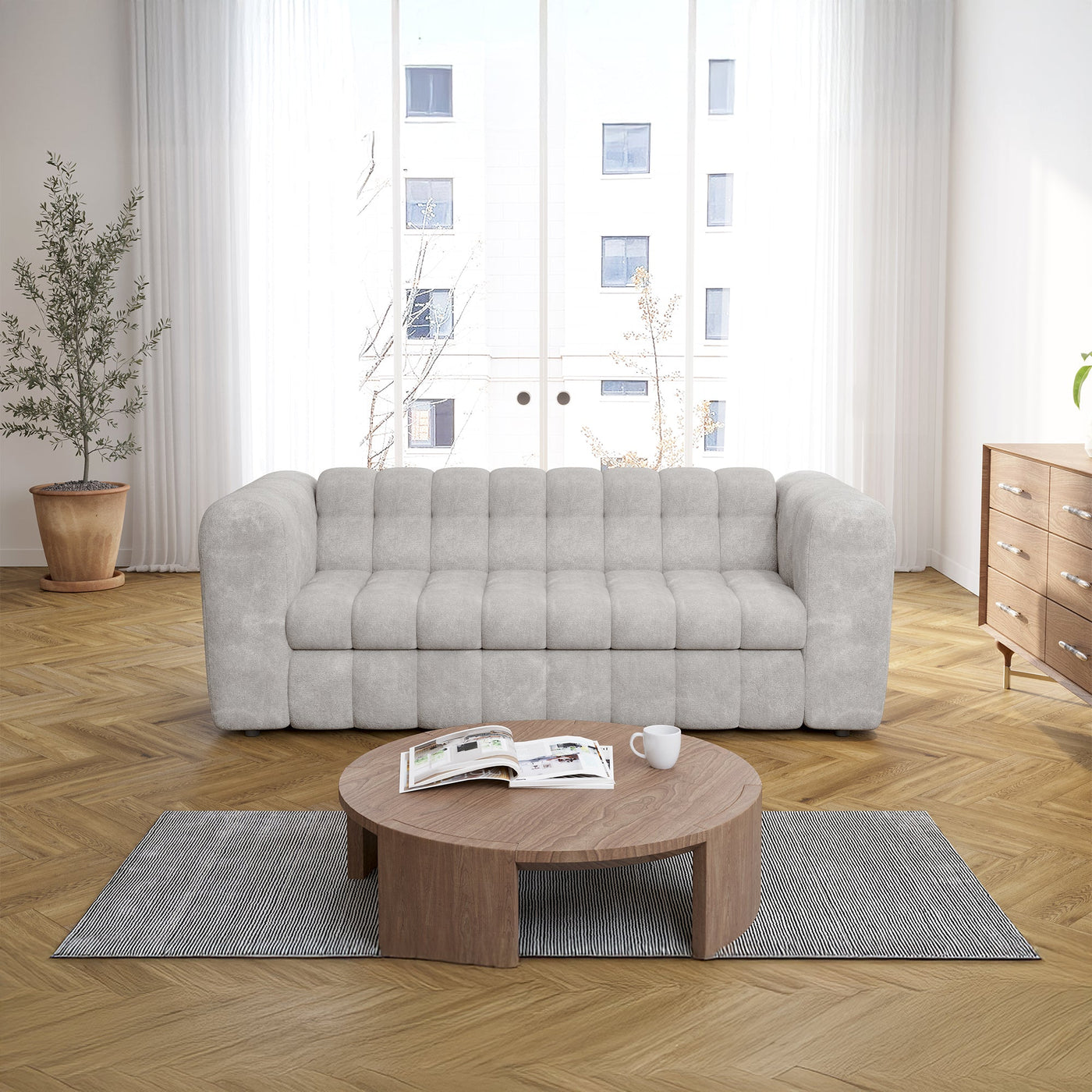DARIA Canapé 3 places convertible en tissu matelassé gris matelas 14 cm - Canapés convertibles - Mobilier Deco