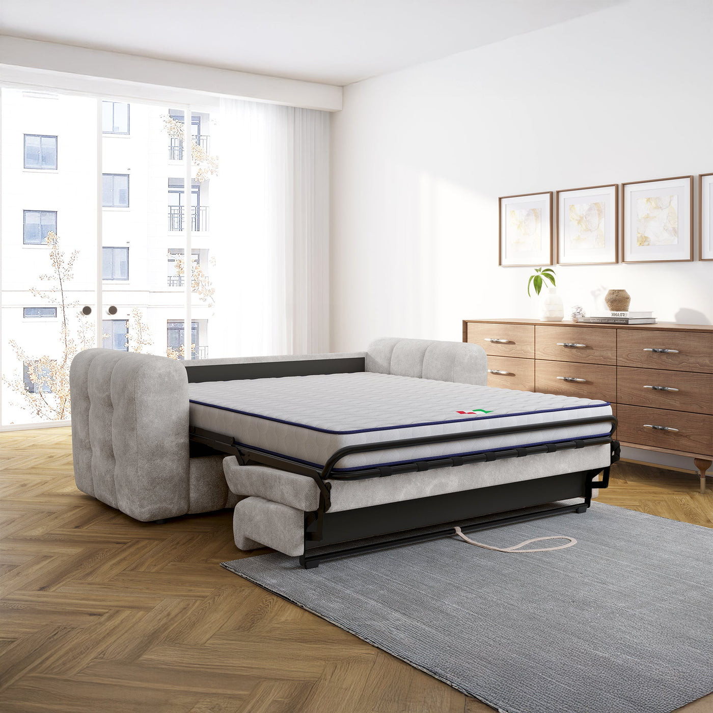 DARIA Canapé 3 places convertible en tissu matelassé gris matelas 14 cm - Canapés convertibles - Mobilier Deco