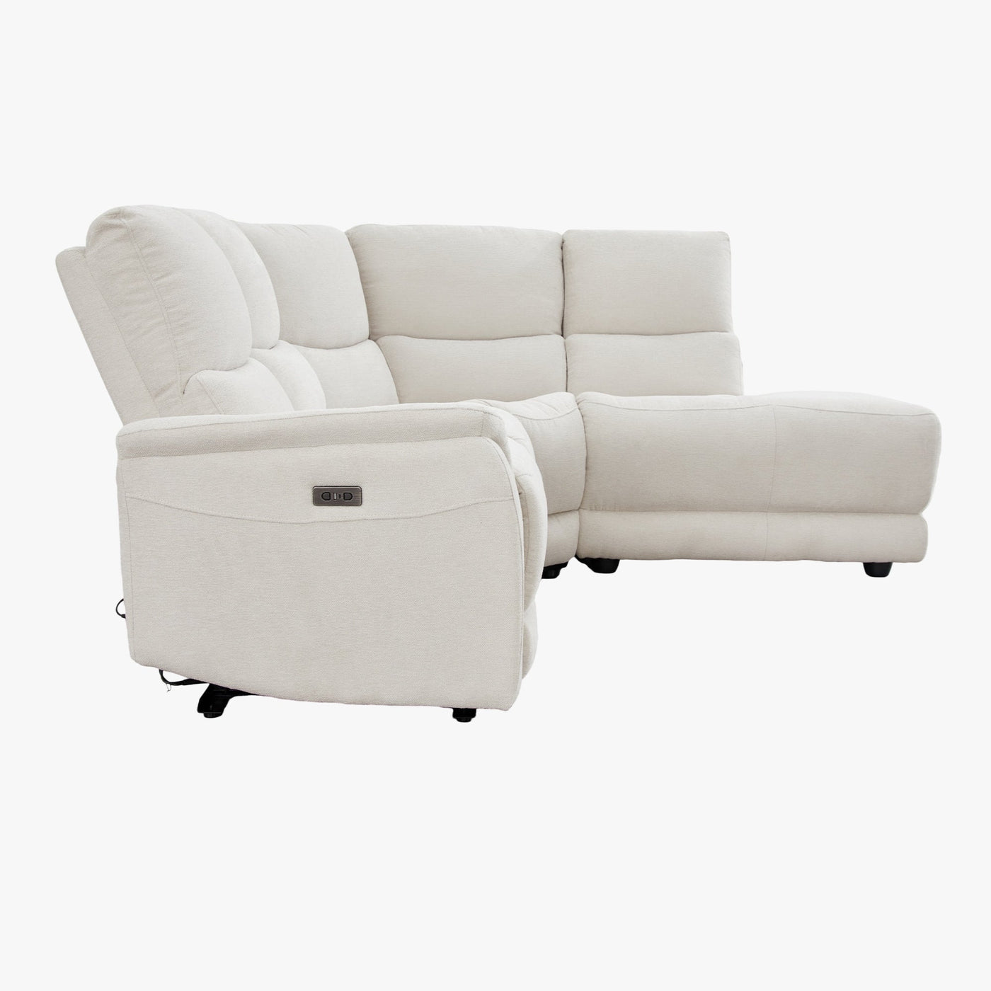 DAVY Canapé d'angle relax électrique en tissu blanc écru - Angle droit - Canapé relax - Mobilier Deco