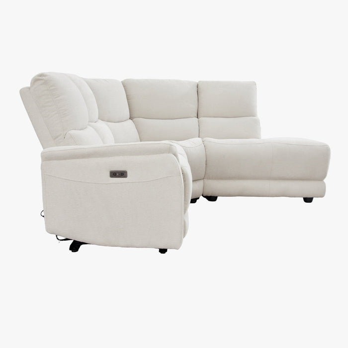 DAVY Canapé d'angle relax électrique en tissu blanc écru - Angle droit