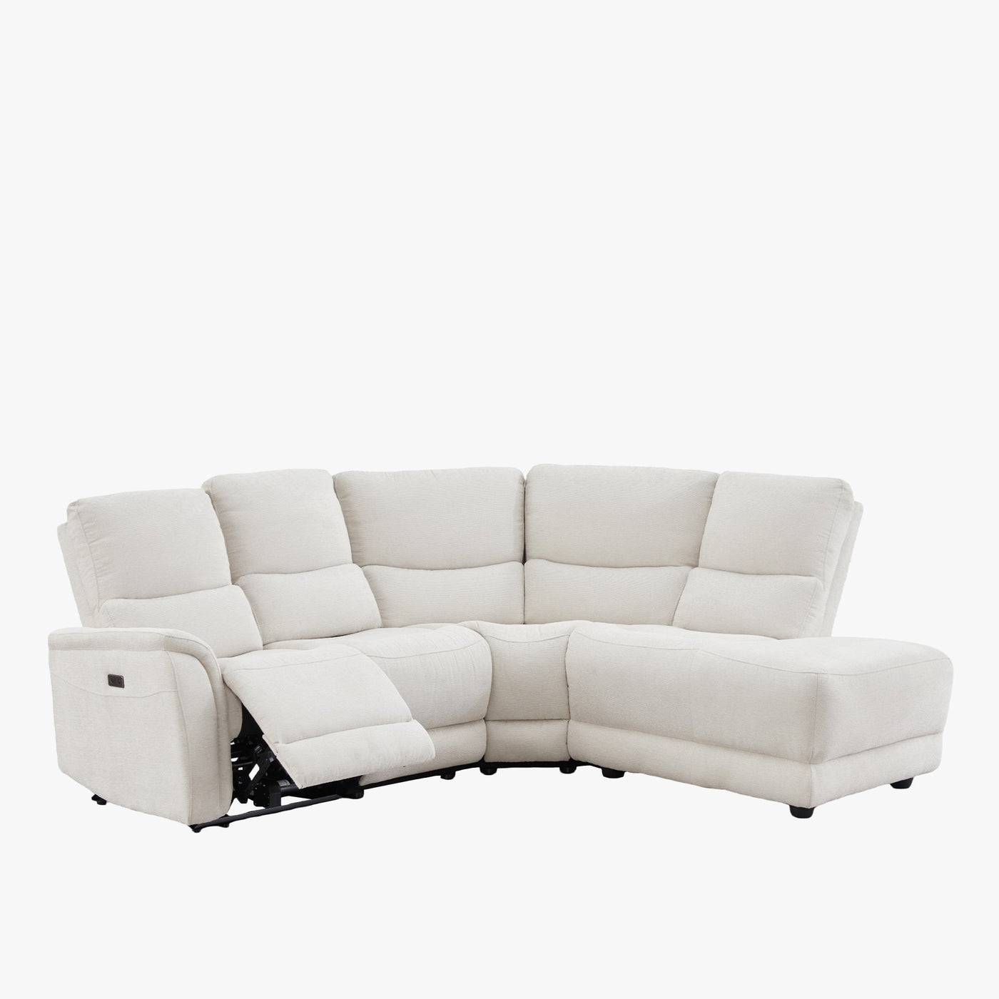 DAVY Canapé d'angle relax électrique en tissu blanc écru - Angle droit - Canapé relax - Mobilier Deco