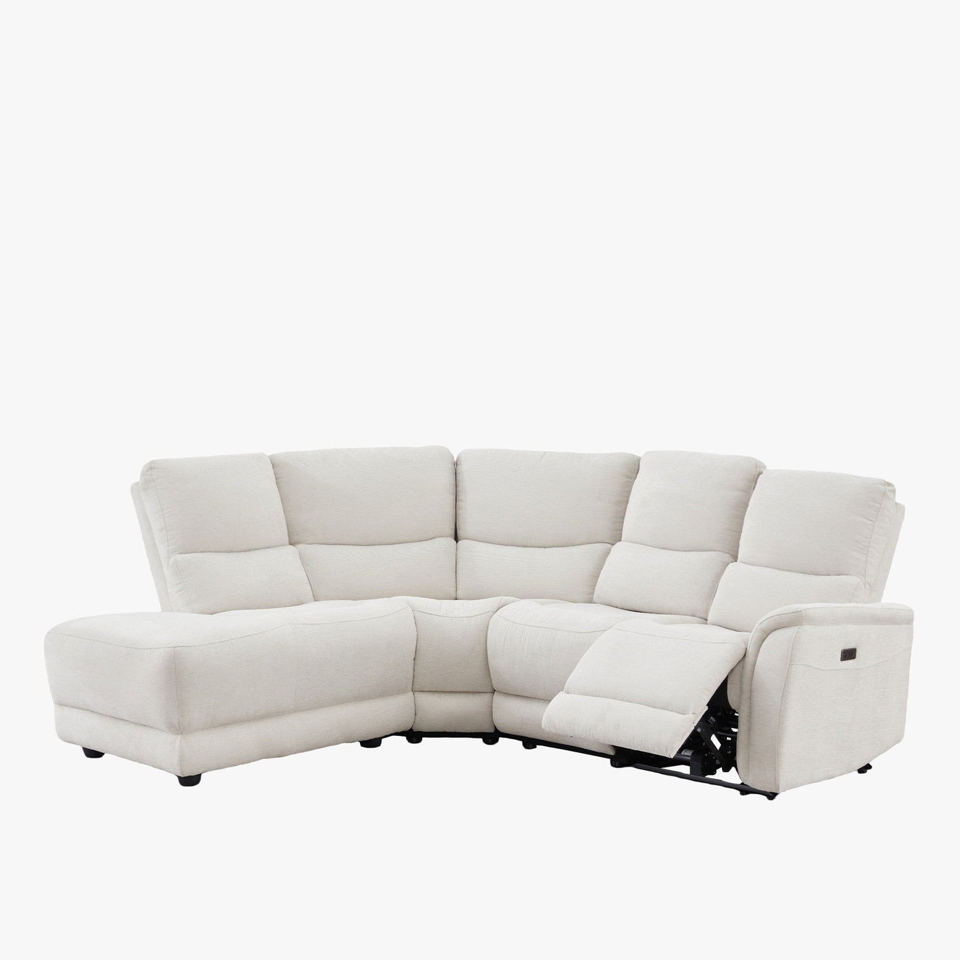 DAVY Canapé d'angle relax électrique en tissu blanc écru - Angle gauche - Canapé relax - Mobilier Deco