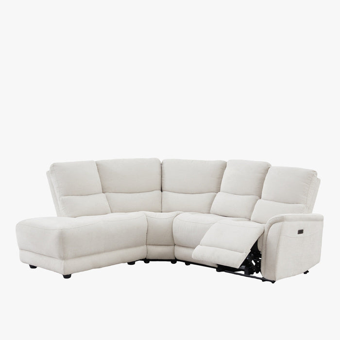 DAVY Canapé d'angle relax électrique en tissu blanc écru - Angle gauche