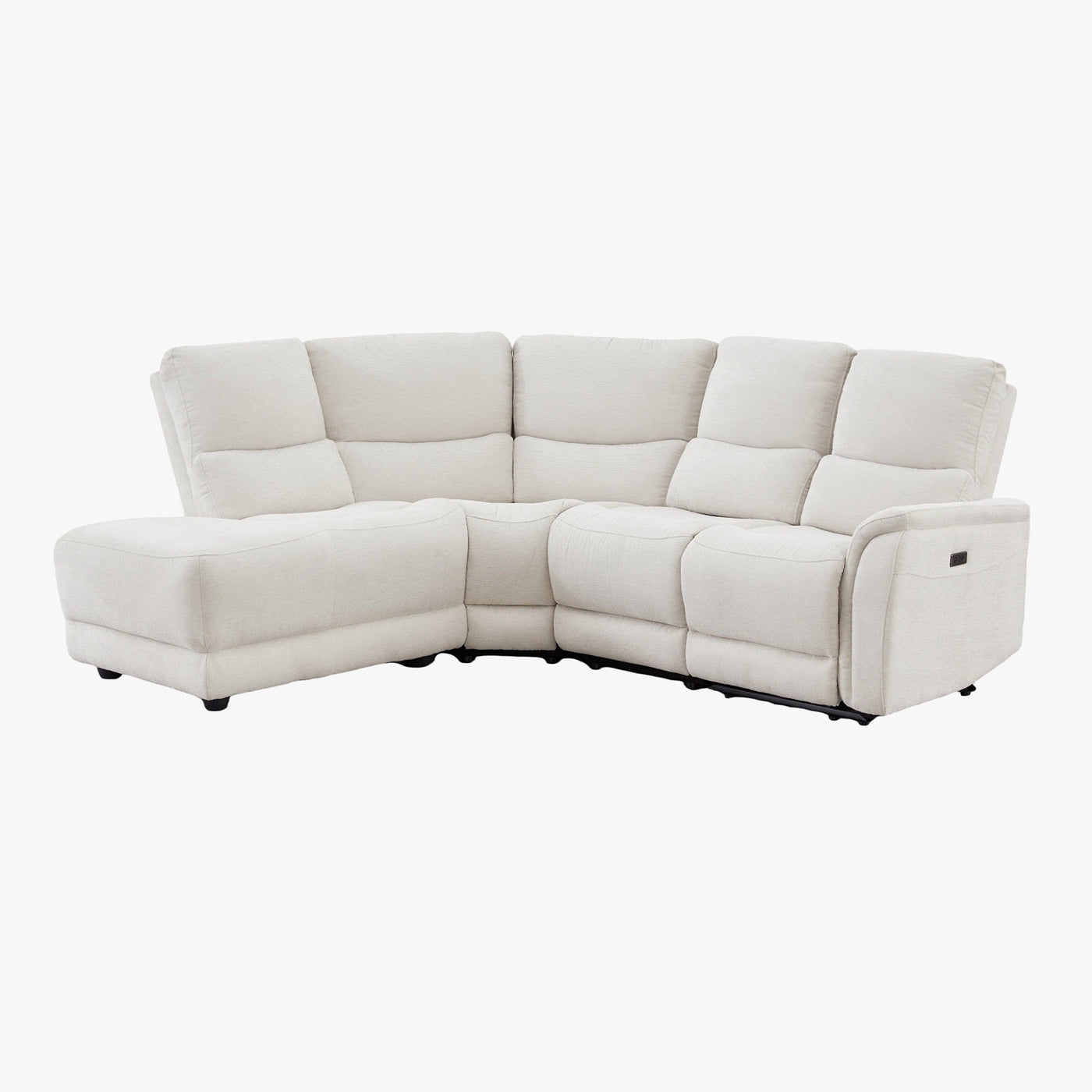 DAVY Canapé d'angle relax électrique en tissu blanc écru - Angle gauche - Canapé relax - Mobilier Deco