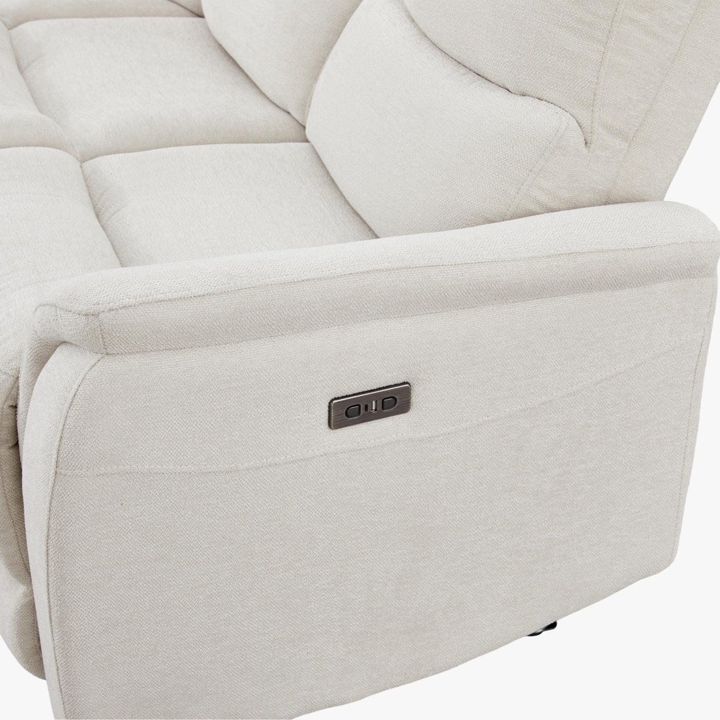 DAVY Canapé d'angle relax électrique en tissu blanc écru - Angle gauche - Canapé relax - Mobilier Deco