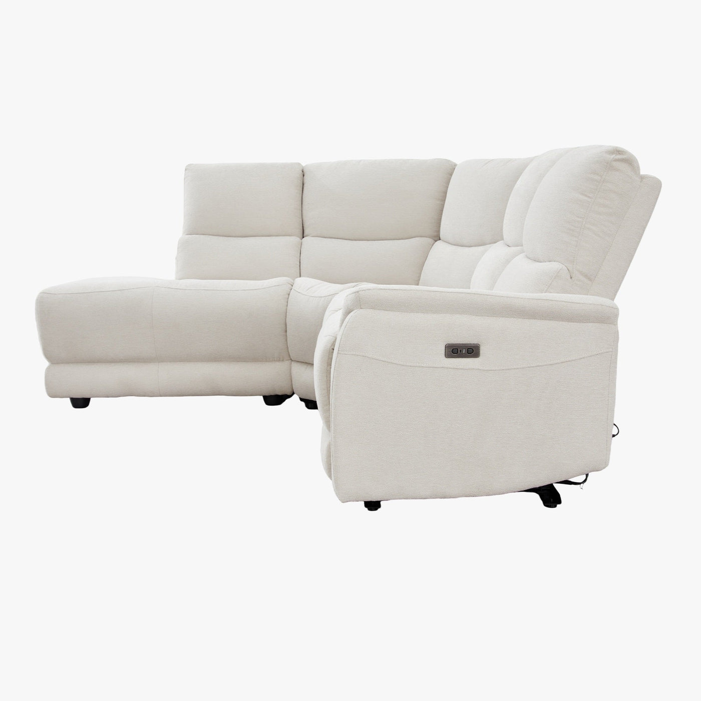 DAVY Canapé d'angle relax électrique en tissu blanc écru - Angle gauche - Canapé relax - Mobilier Deco