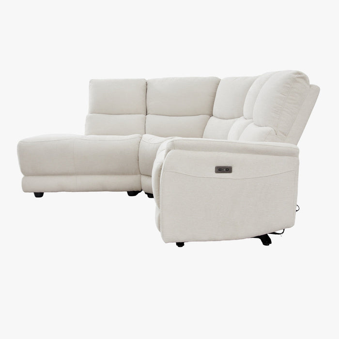 DAVY Canapé d'angle relax électrique en tissu blanc écru - Angle gauche