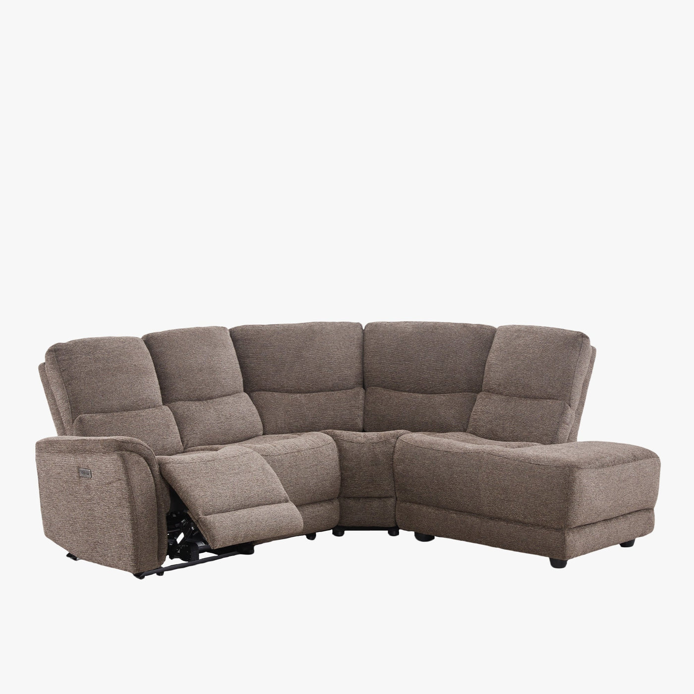 DAVY Canapé d'angle relax électrique en tissu marron - Angle droit - Canapé relax - Mobilier Deco