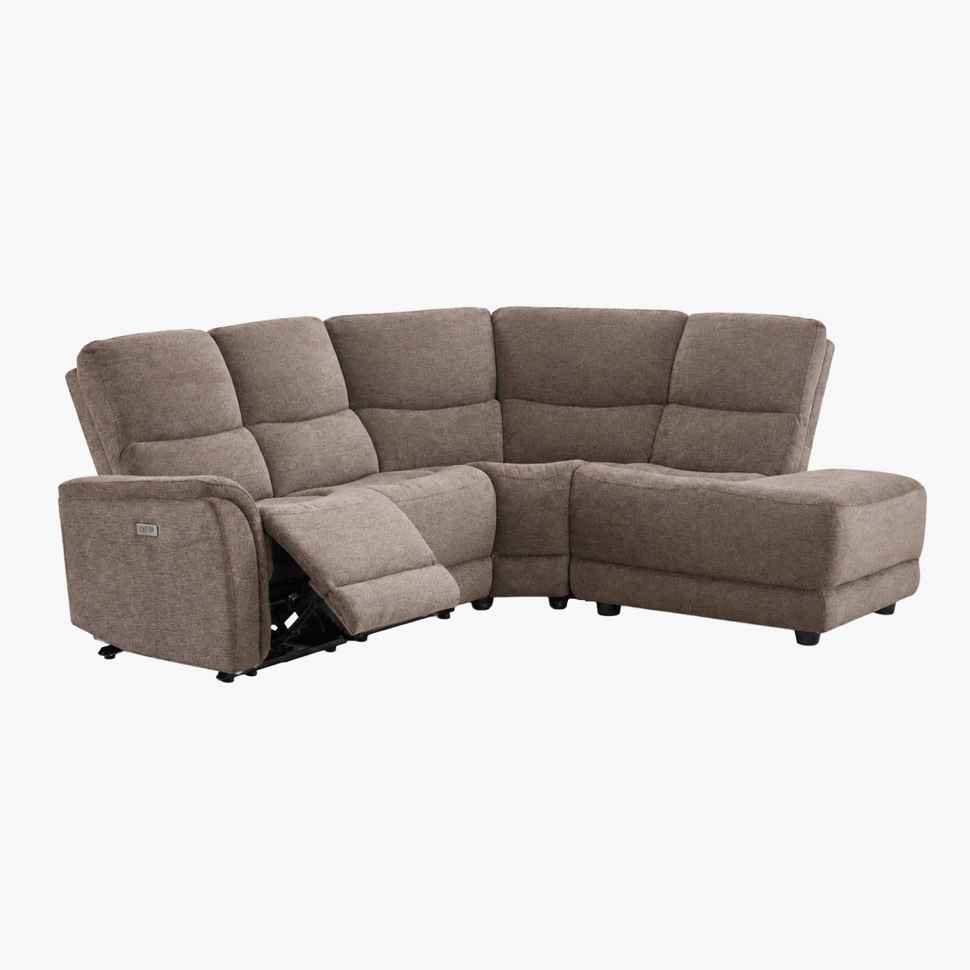DAVY Canapé d'angle relax électrique en tissu marron - Angle droit - Canapé relax - Mobilier Deco