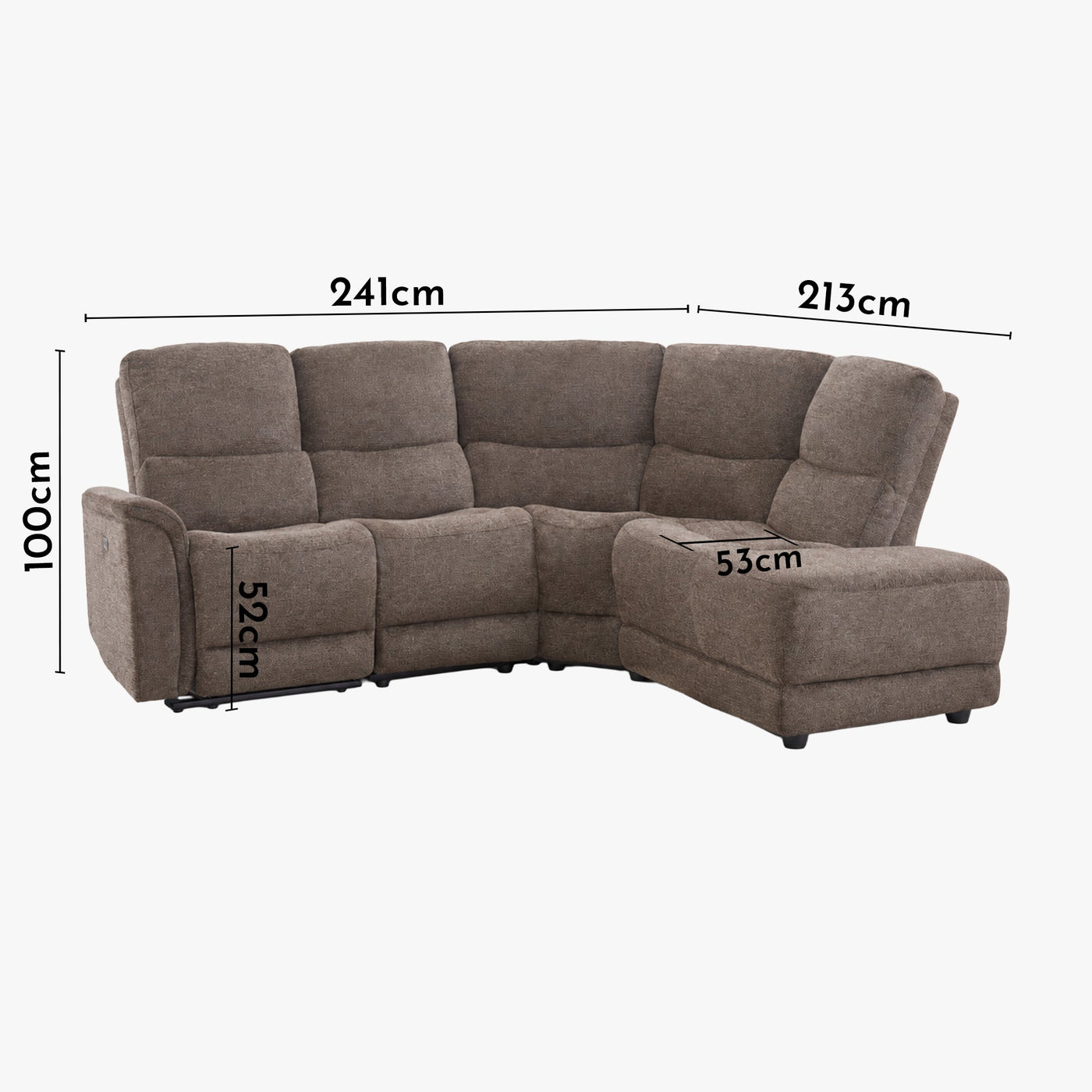 DAVY Canapé d'angle relax électrique en tissu marron - Angle droit - Canapé relax - Mobilier Deco