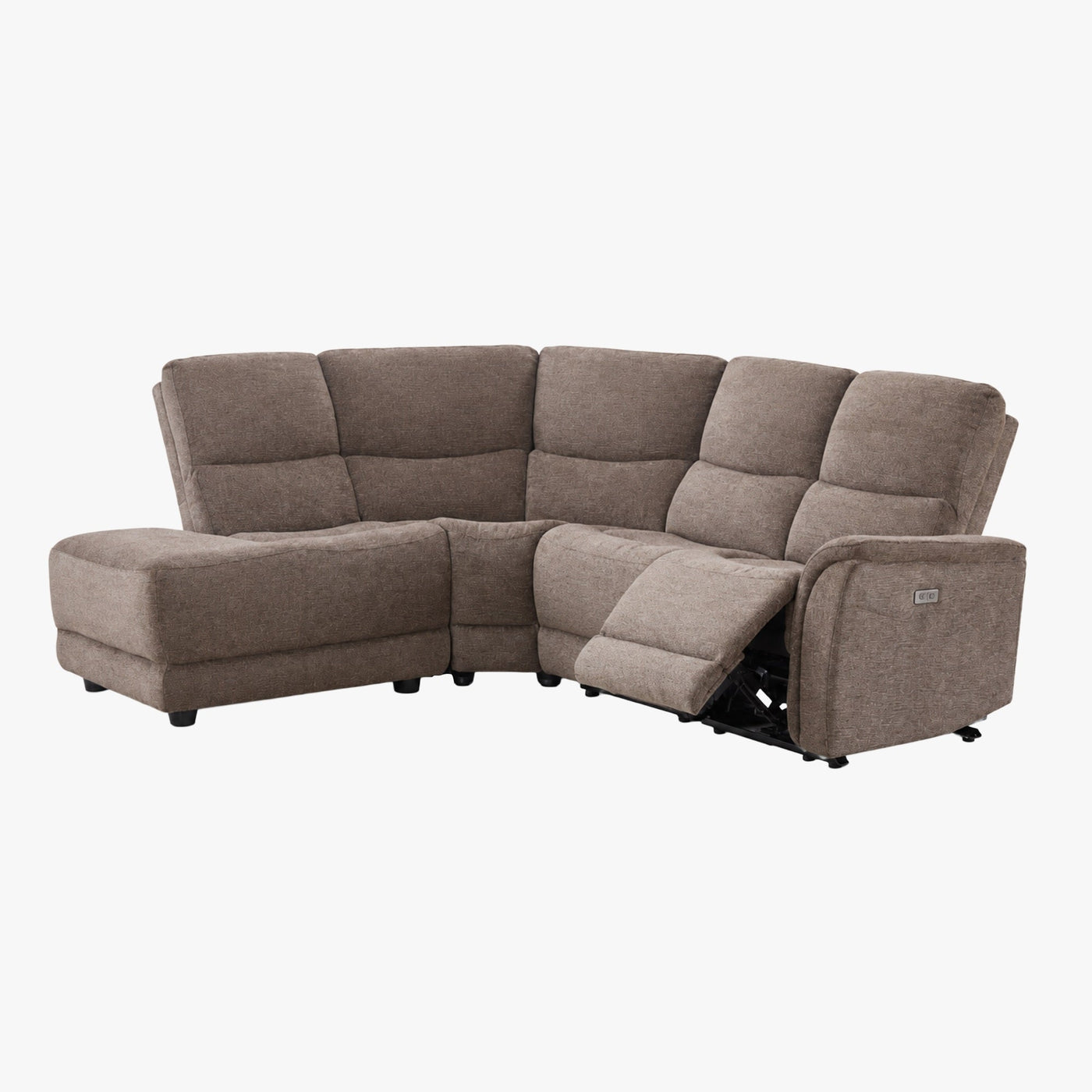 DAVY Canapé d'angle relax électrique en tissu marron - Angle gauche - Canapé relax - Mobilier Deco