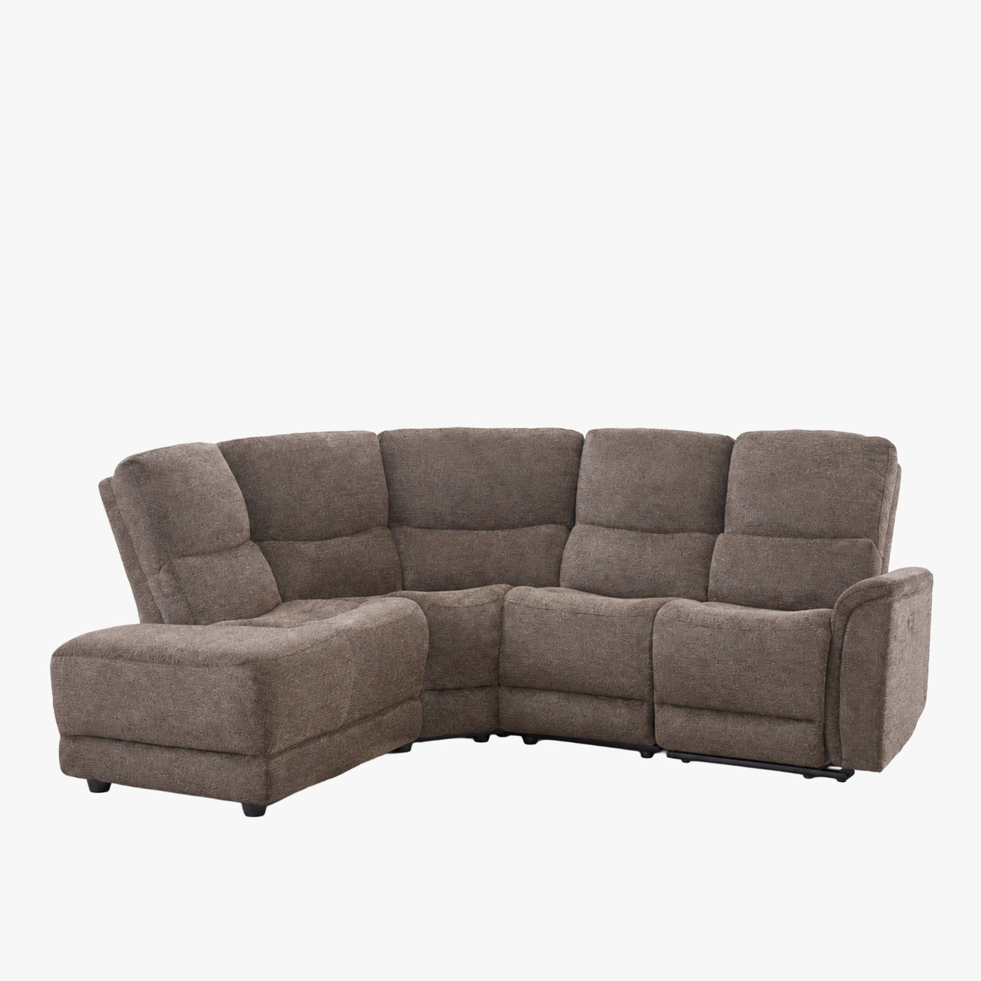DAVY Canapé d'angle relax électrique en tissu marron - Angle gauche - Canapé relax - Mobilier Deco