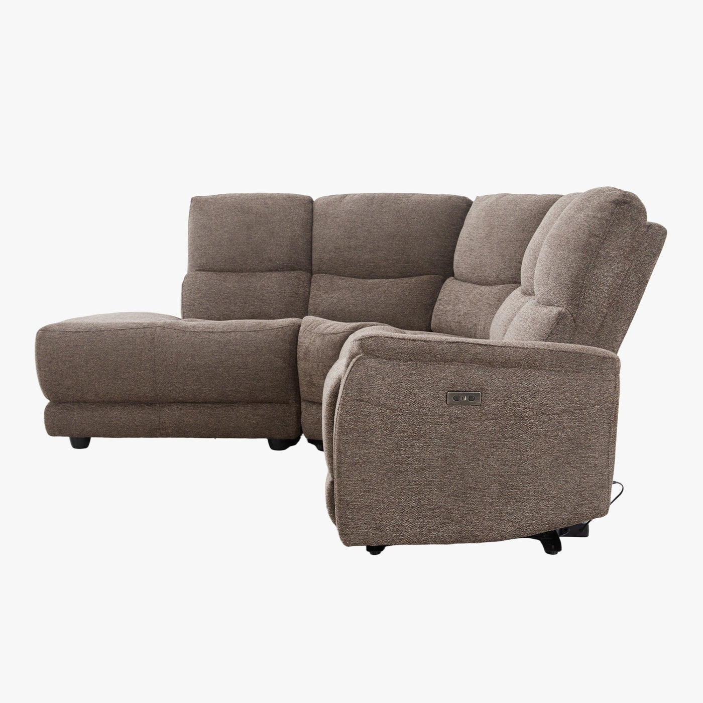 DAVY Canapé d'angle relax électrique en tissu marron - Angle gauche - Canapé relax - Mobilier Deco