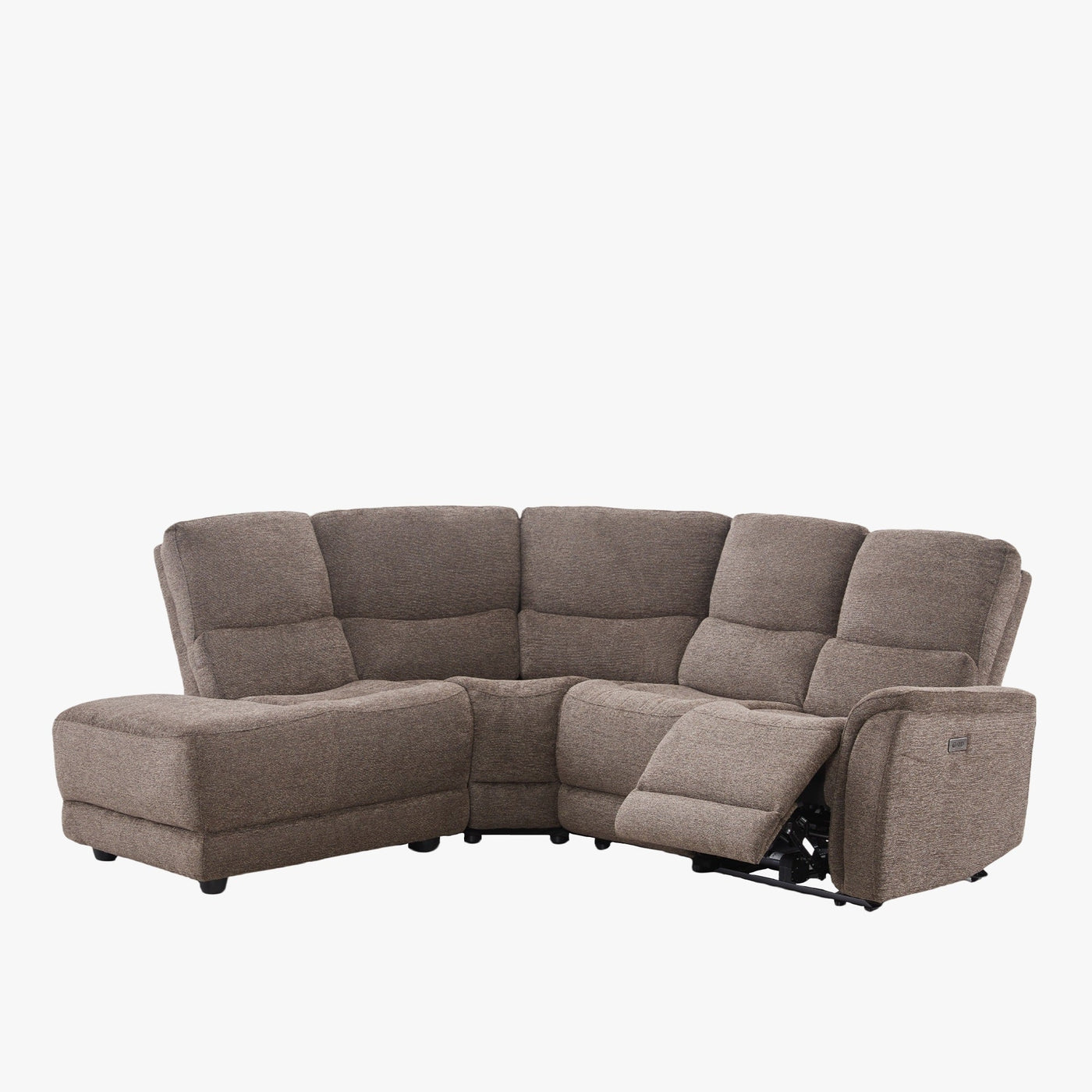 DAVY Canapé d'angle relax électrique en tissu marron - Angle gauche - Canapé relax - Mobilier Deco