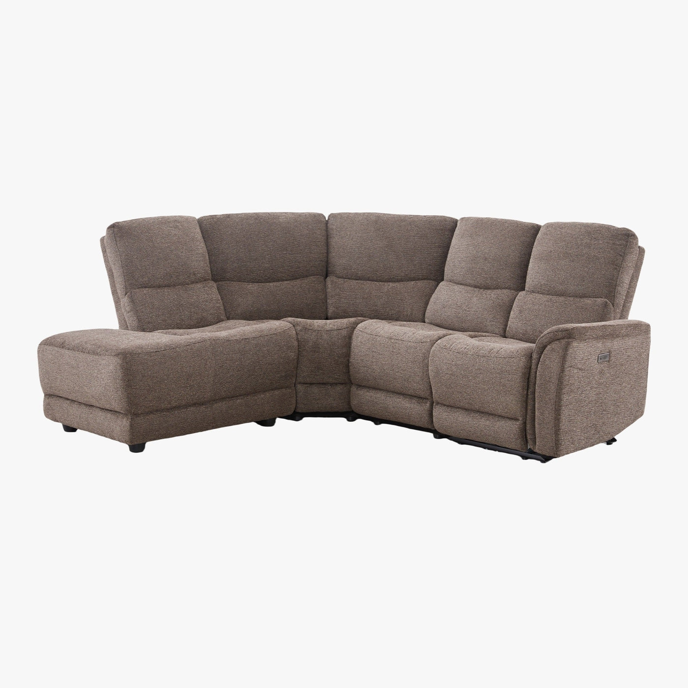 DAVY Canapé d'angle relax électrique en tissu marron - Angle gauche - Canapé relax - Mobilier Deco