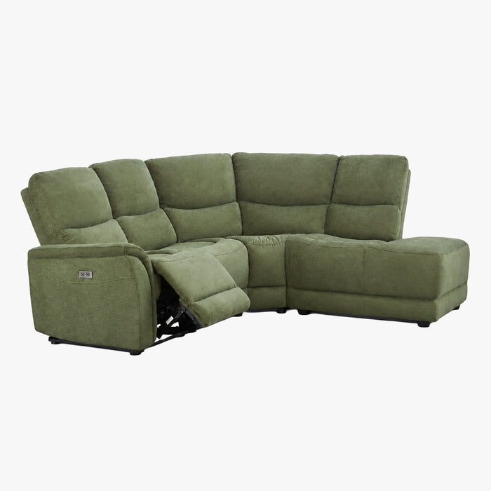 DAVY Canapé d'angle relax électrique en tissu vert - Angle droit