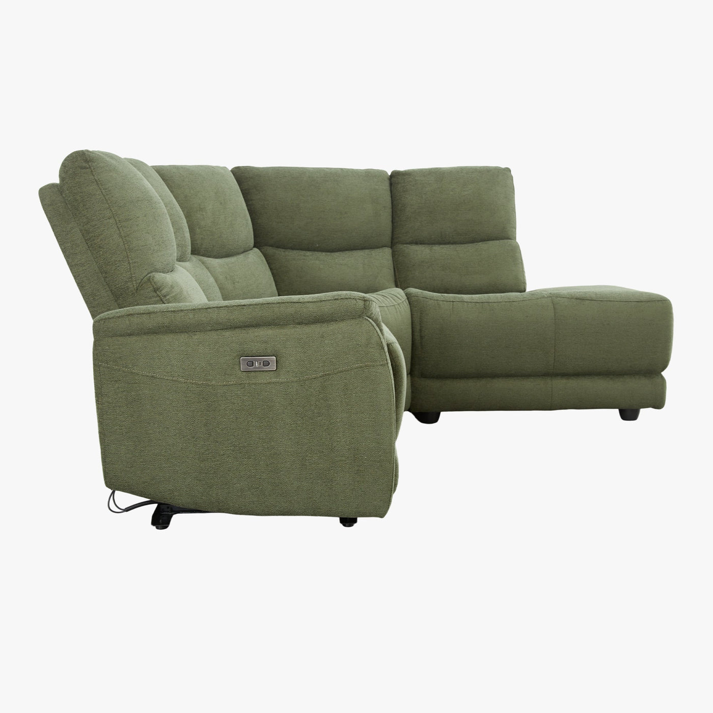 DAVY Canapé d'angle relax électrique en tissu vert - Angle droit - Canapé relax - Mobilier Deco