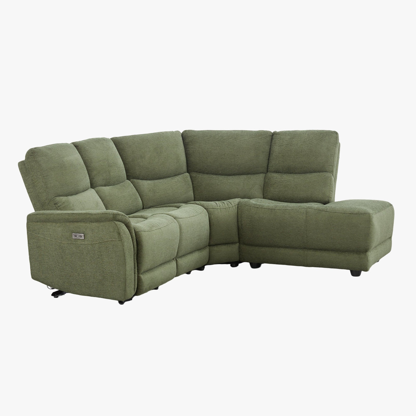 DAVY Canapé d'angle relax électrique en tissu vert - Angle droit - Canapé relax - Mobilier Deco