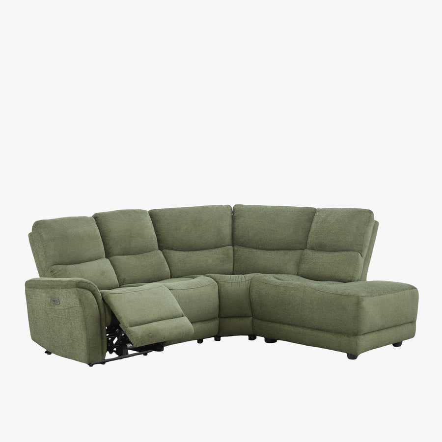 DAVY Canapé d'angle relax électrique en tissu vert - Angle droit — aperçu vidéo