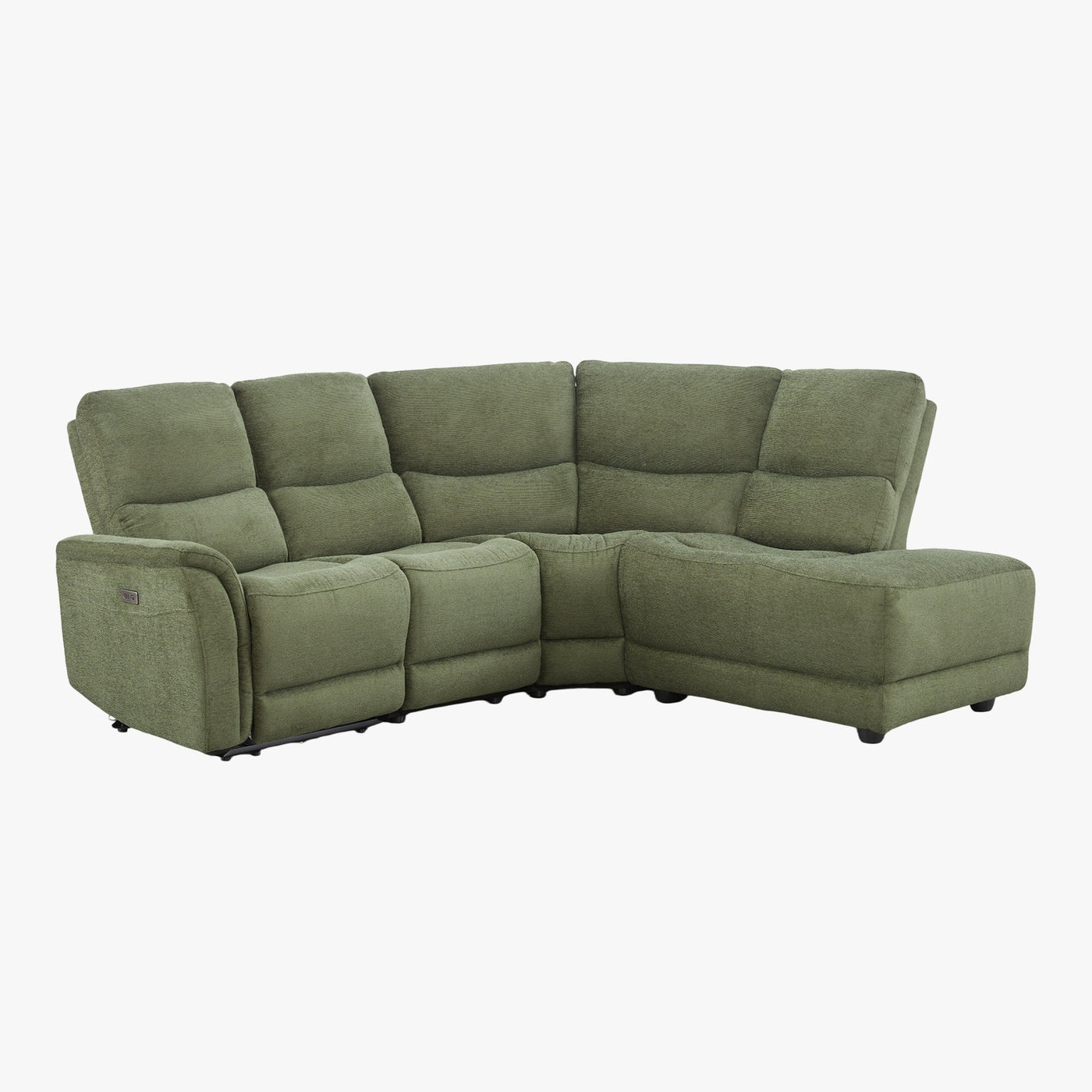 DAVY Canapé d'angle relax électrique en tissu vert - Angle droit - Canapé relax - Mobilier Deco