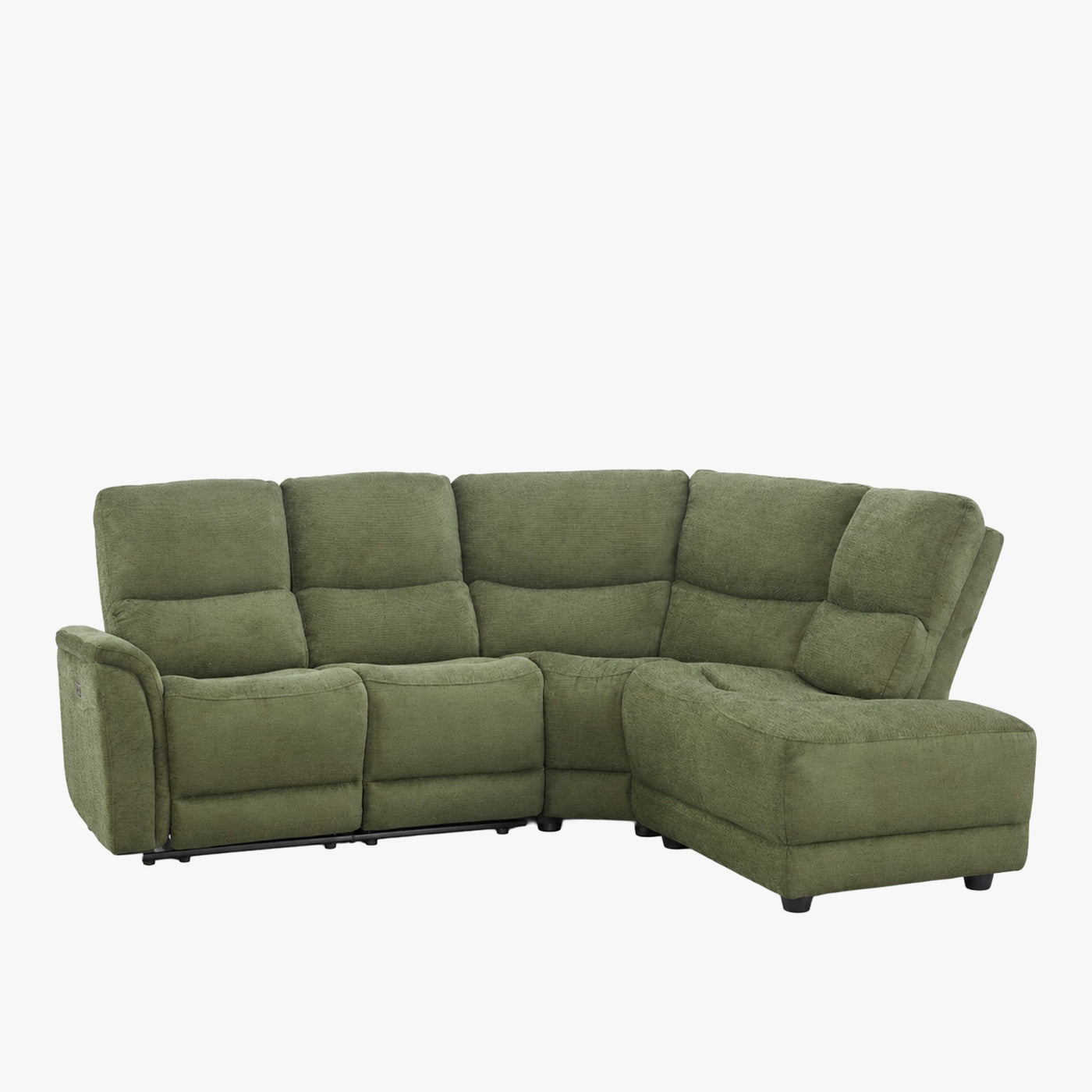 DAVY Canapé d'angle relax électrique en tissu vert - Angle droit - Canapé relax - Mobilier Deco