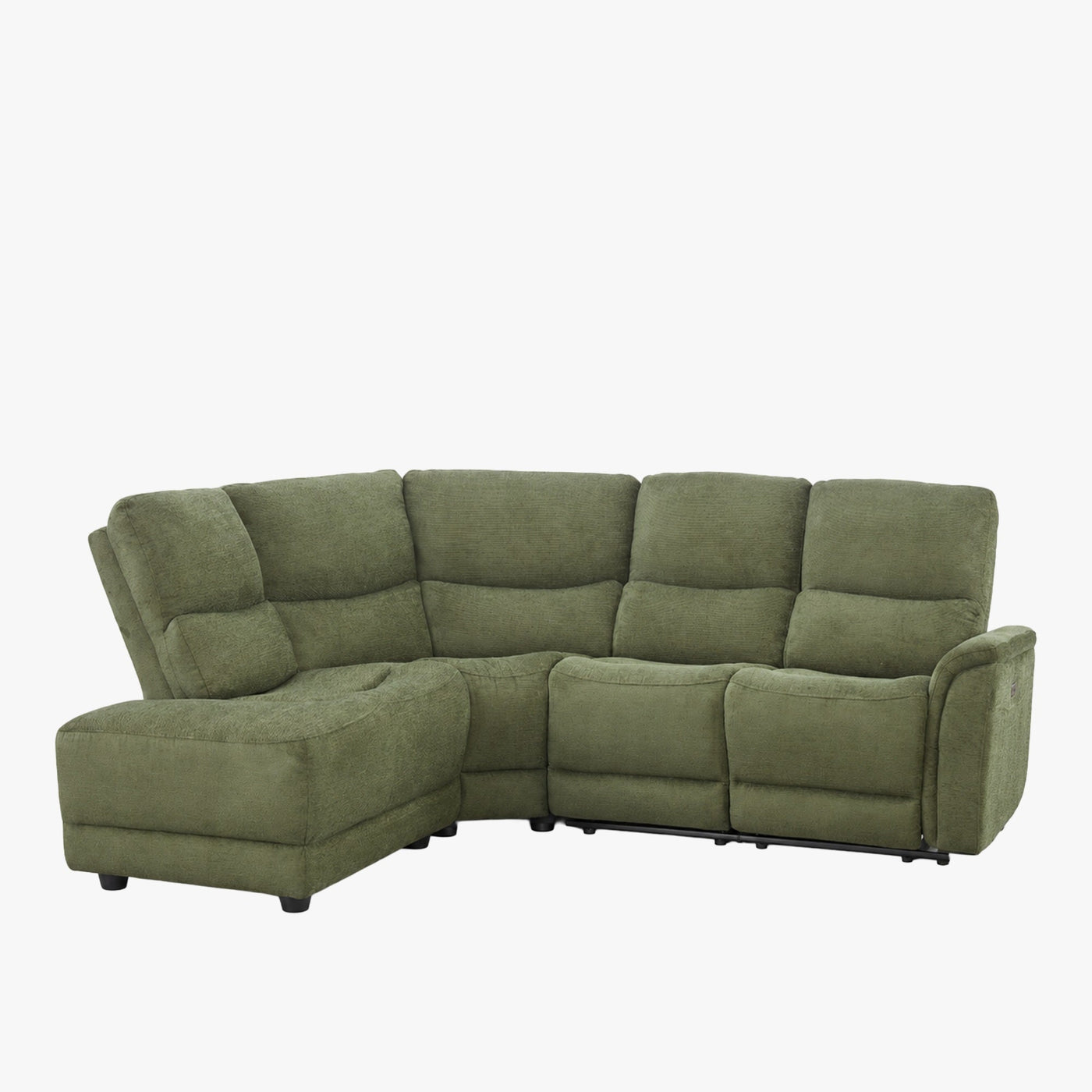 DAVY Canapé d'angle relax électrique en tissu vert - Angle gauche - Canapé relax - Mobilier Deco