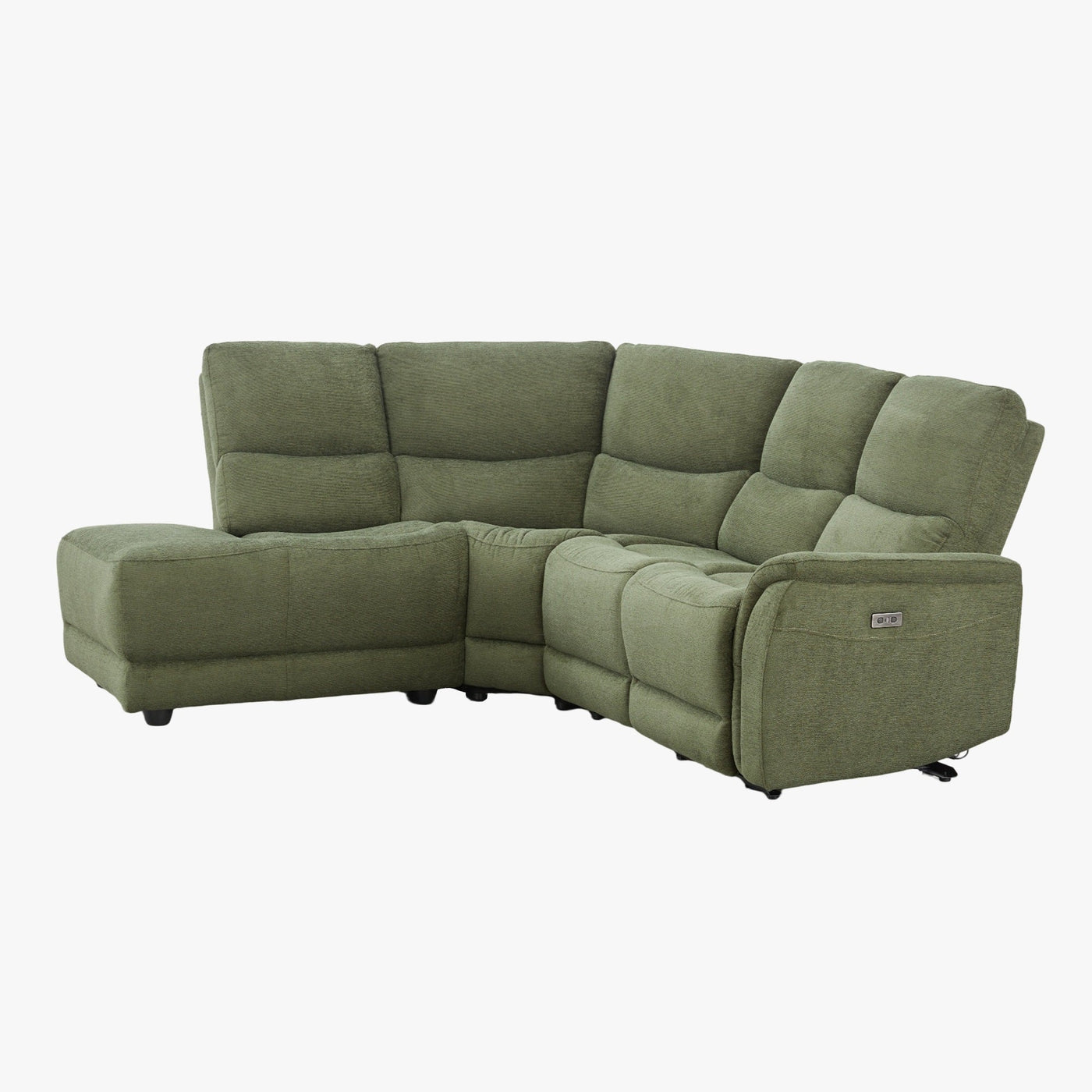 DAVY Canapé d'angle relax électrique en tissu vert - Angle gauche - Canapé relax - Mobilier Deco