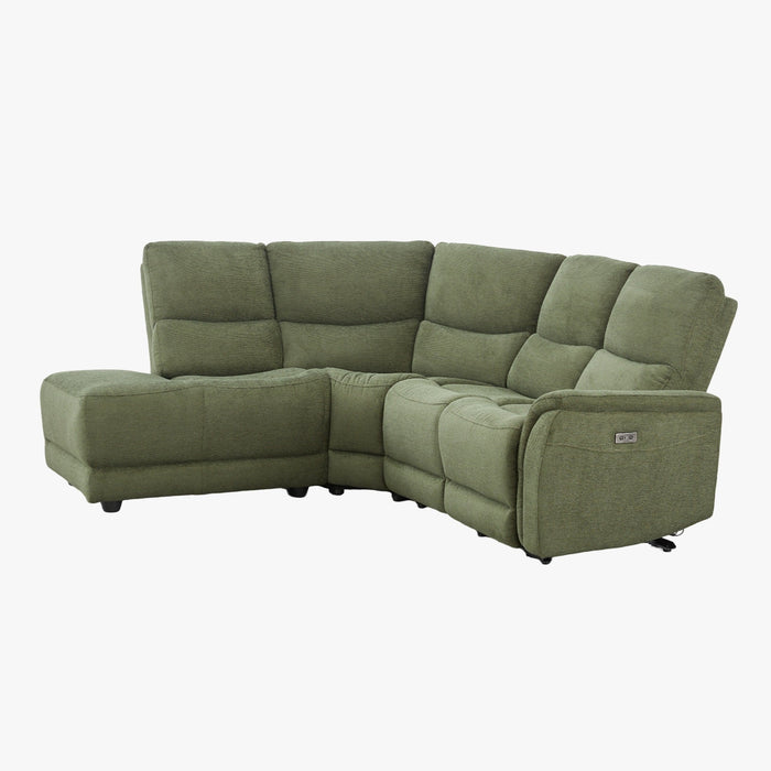 DAVY Canapé d'angle relax électrique en tissu vert - Angle gauche
