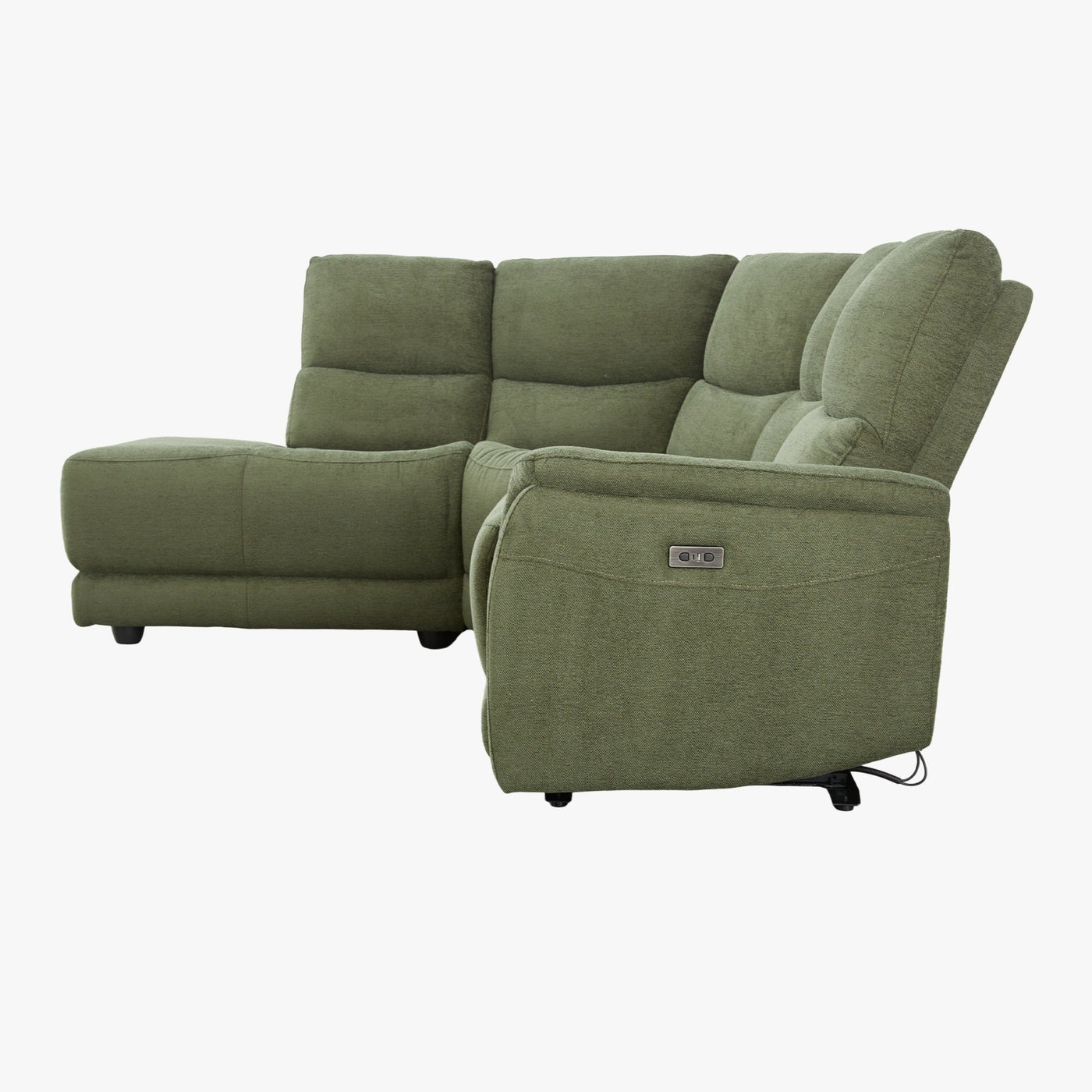 DAVY Canapé d'angle relax électrique en tissu vert - Angle gauche - Canapé relax - Mobilier Deco