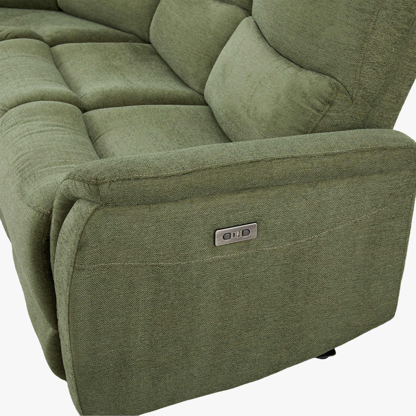 DAVY Canapé d'angle relax électrique en tissu vert - Angle gauche - Canapé relax - Mobilier Deco