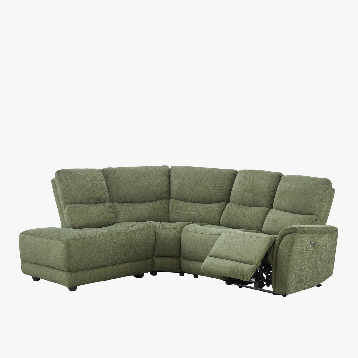 DAVY Canapé d'angle relax électrique en tissu vert - Angle gauche - Canapé relax - Mobilier Deco