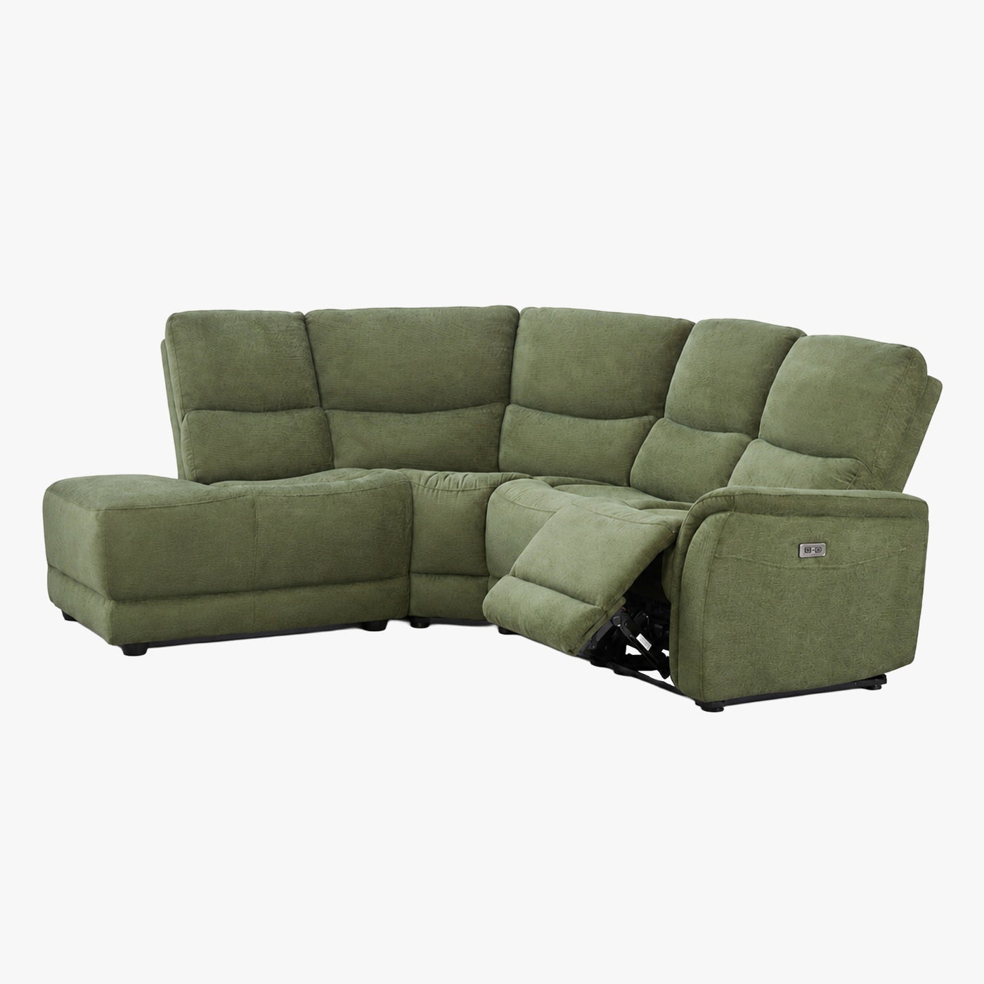 DAVY Canapé d'angle relax électrique en tissu vert - Angle gauche - Canapé relax - Mobilier Deco