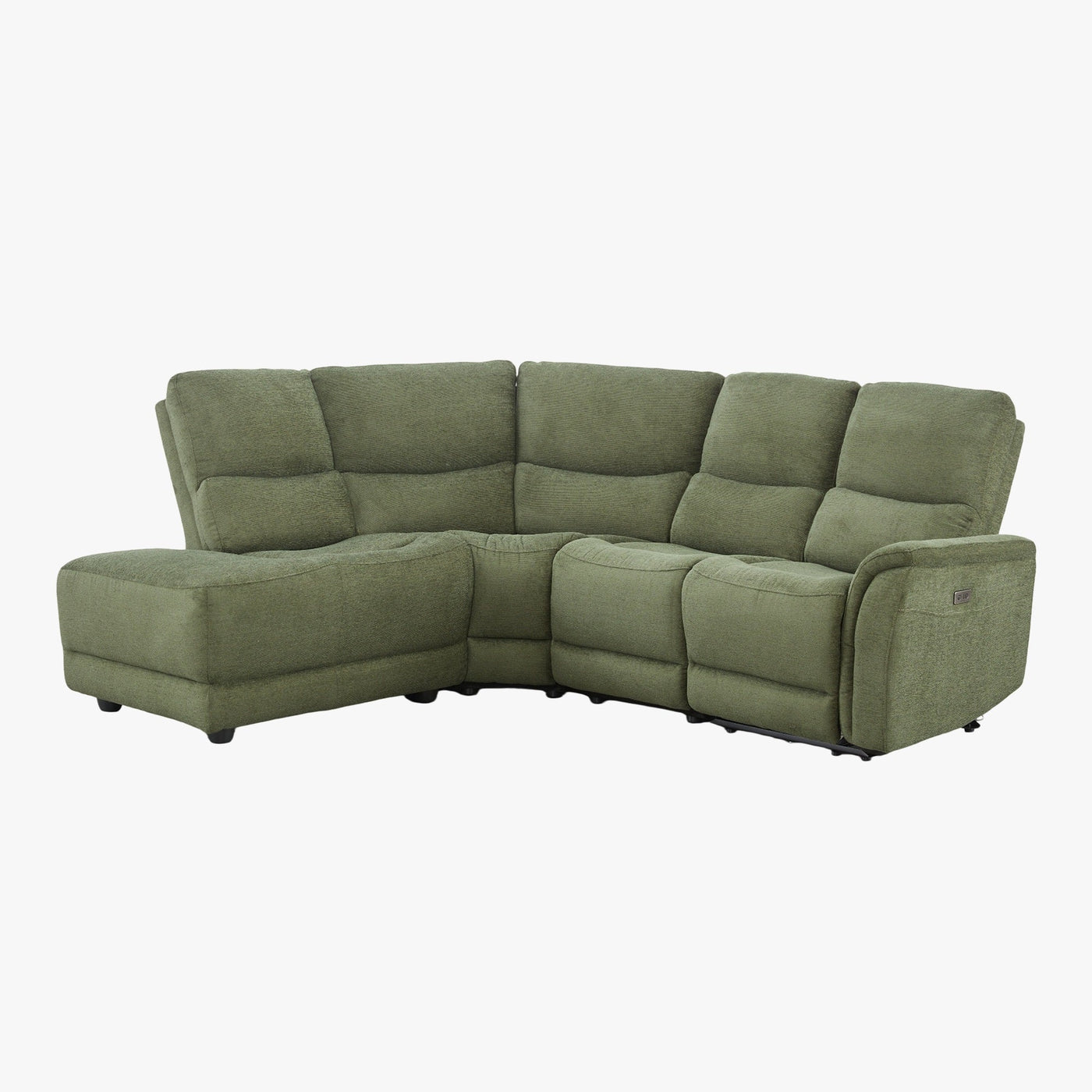 DAVY Canapé d'angle relax électrique en tissu vert - Angle gauche - Canapé relax - Mobilier Deco