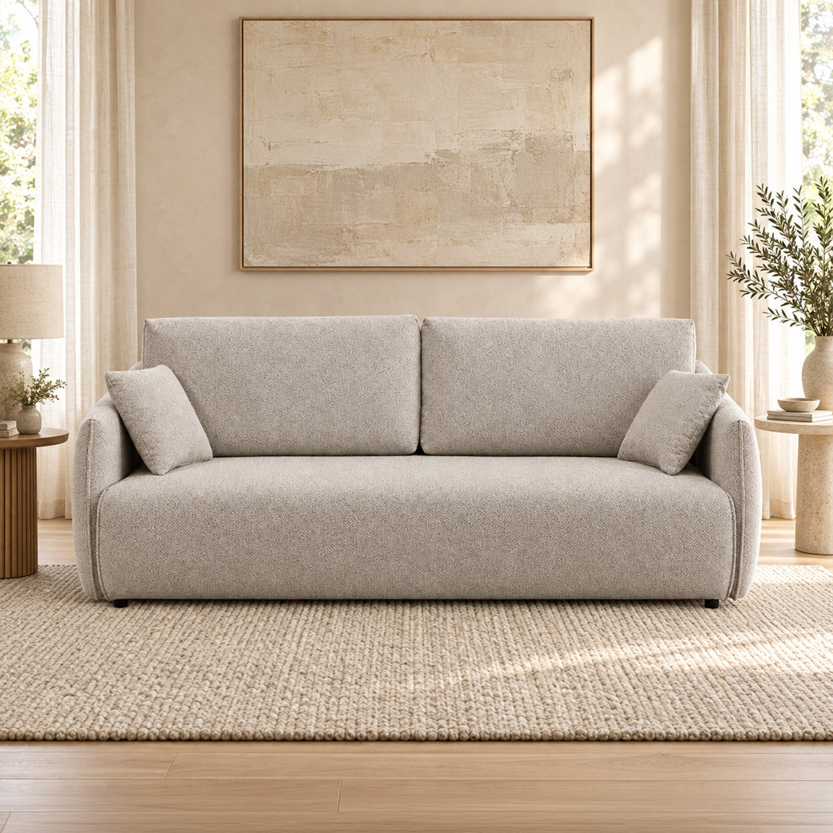 DAYLA Canapé 3 places convertible avec coffre en tissu beige - Canapés convertibles - Mobilier Deco